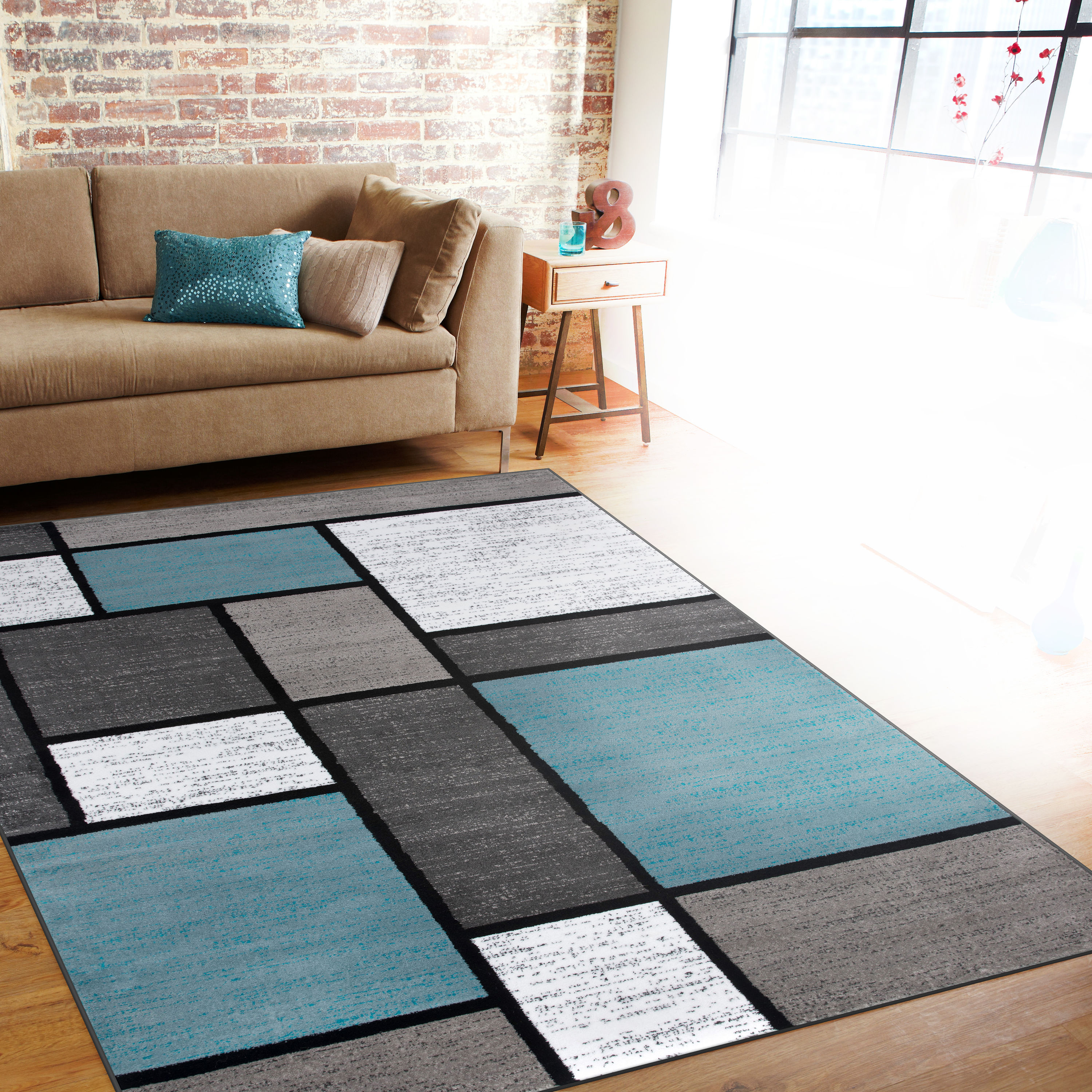 World Rug Gallery 106 BLUE 8X10 Florence 8 x 10 (ft) Loomed Polypropylene Blue Rectangular Indoor Geometric Mid-Century Modern Area rug