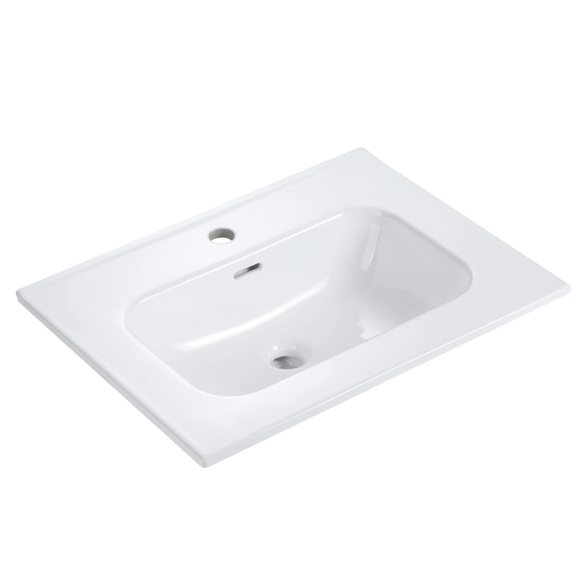 Vynxaria -  24 in L x 18 in W Single Hole Ceramic Bathroom Sink Vanity Top Basin Gloss White