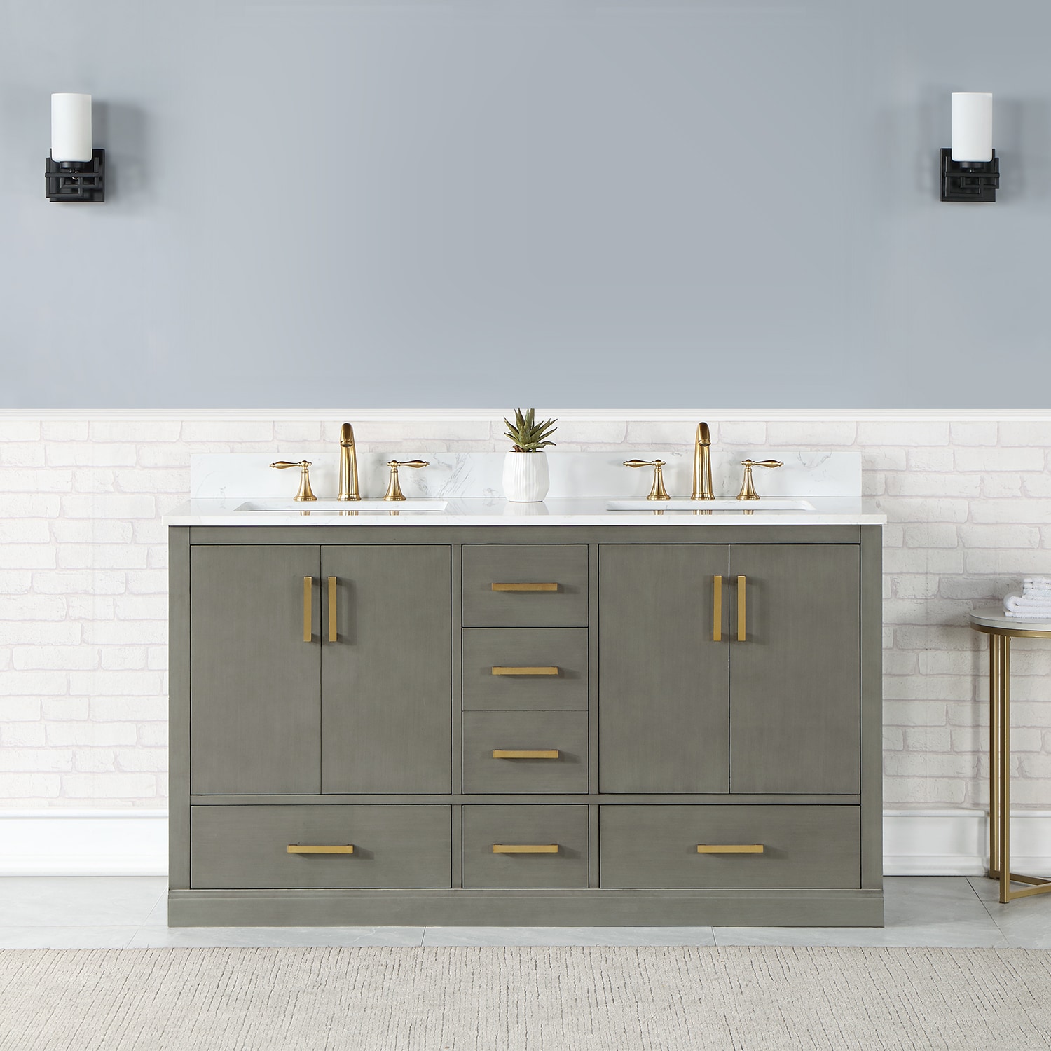 Altair 544060-GP-AW-NM Monna 60-in Gray Pine Undermount Double sink Bathroom Vanity with Aosta White Engineered marble Top