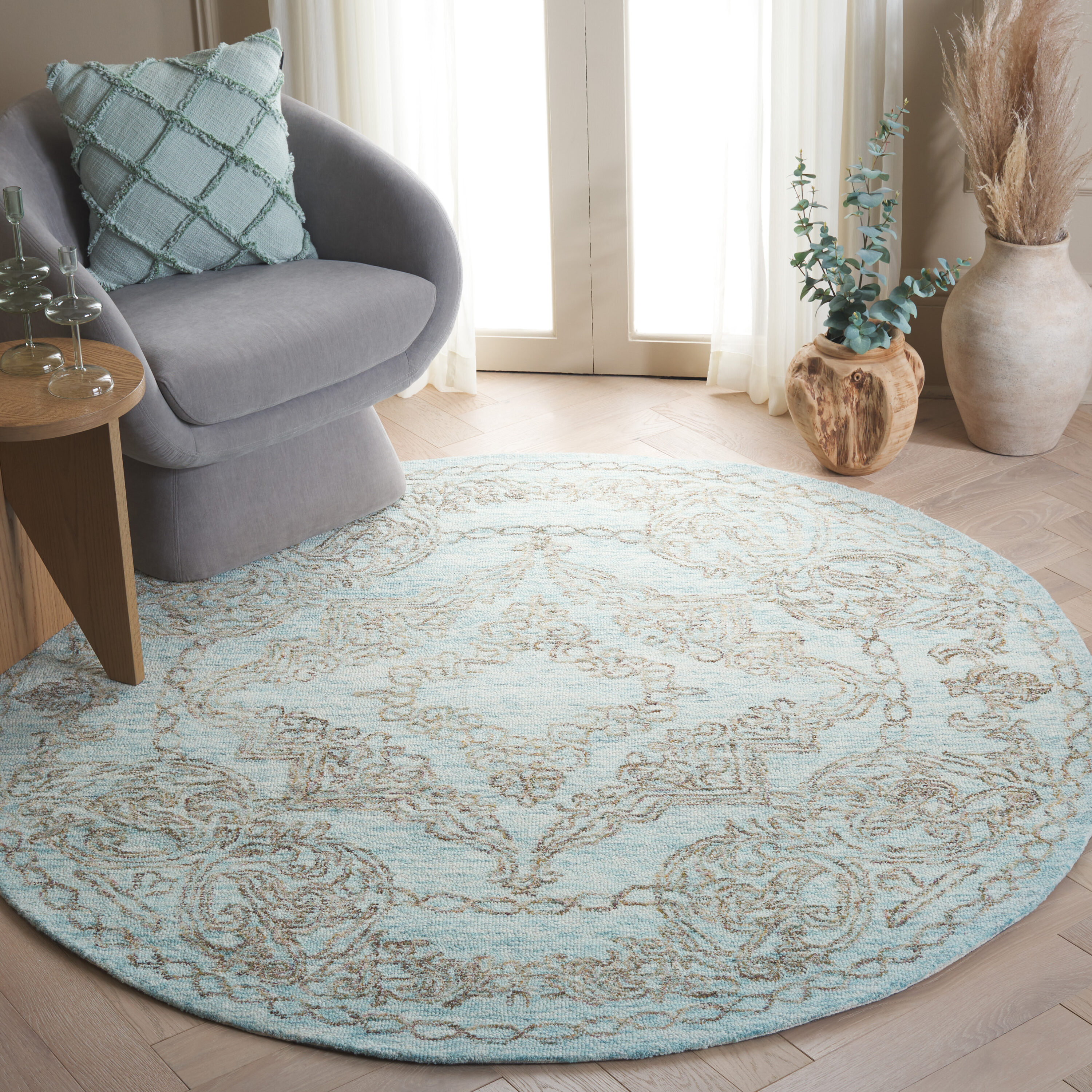  Metro 575 Light Blue/Green Traditional 6Ft x 6Ft Round Rug