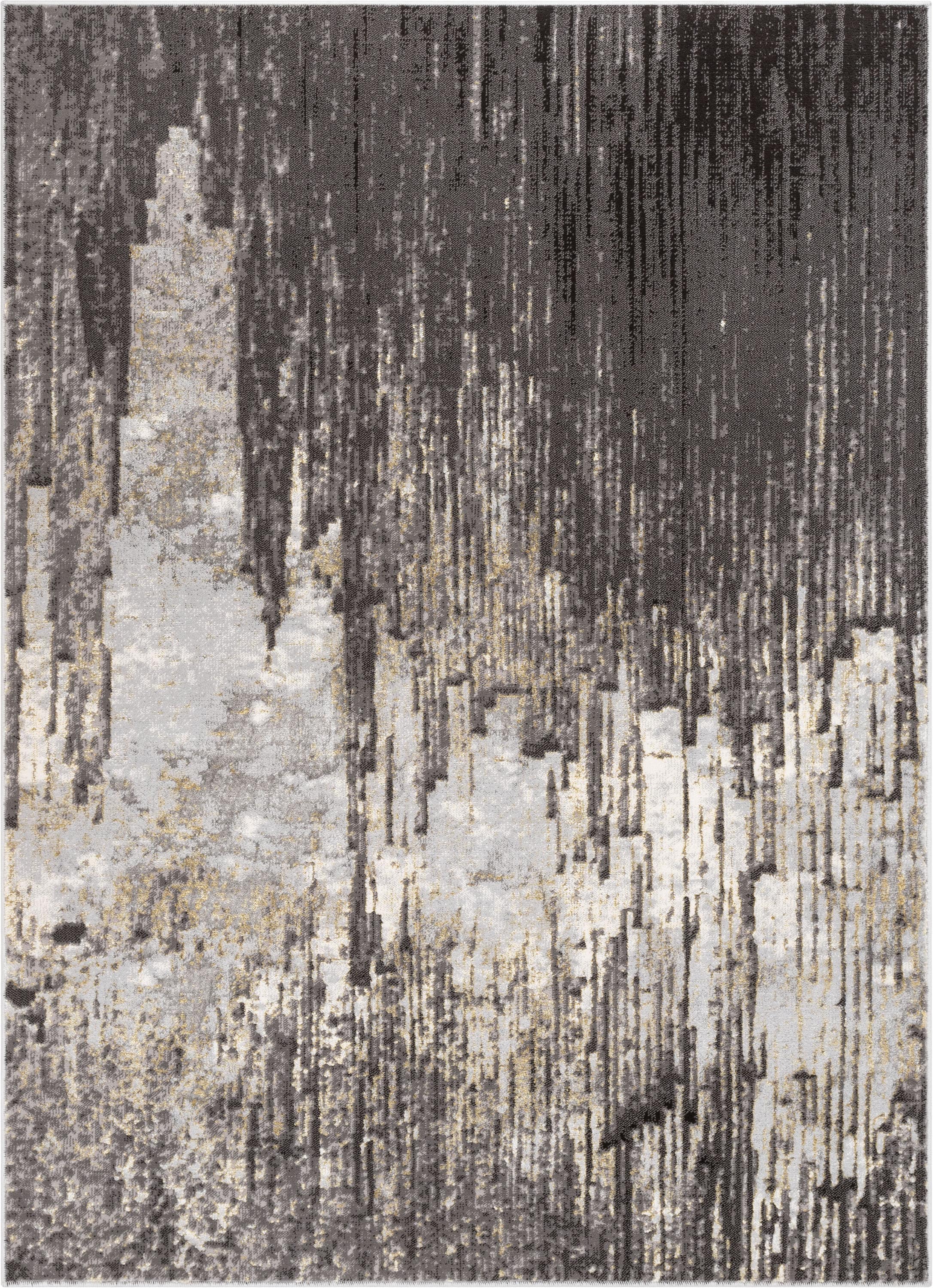 Modern Abstract Geometric 5' x 7' Gray Synthetic Area Rug