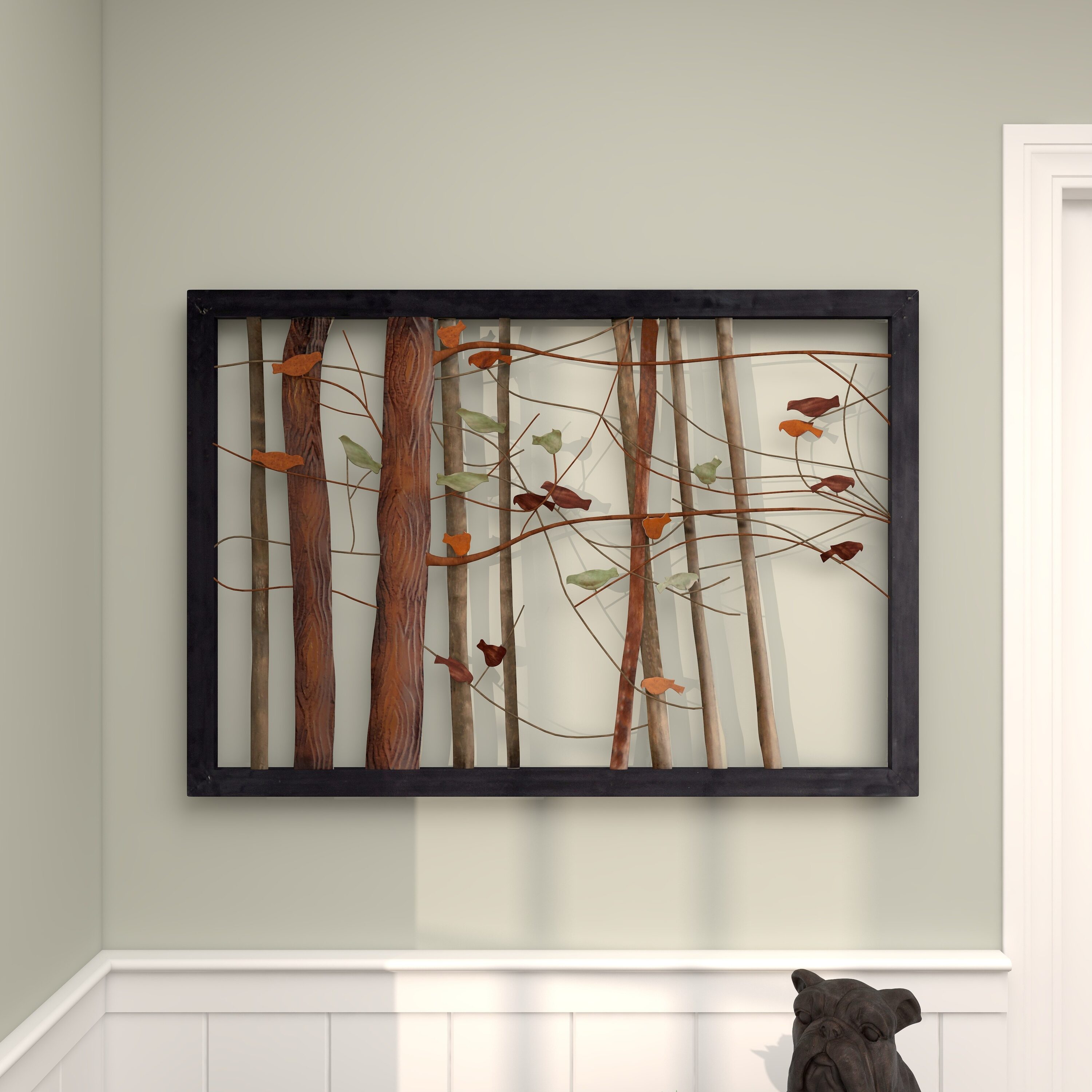 Multi Colored Metal Bird and Tree Wall Sculpture, 39" x 27"