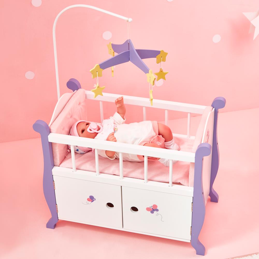 Olivia's Little World Wooden Baby Doll Crib with Storage Cabinet Pink/White