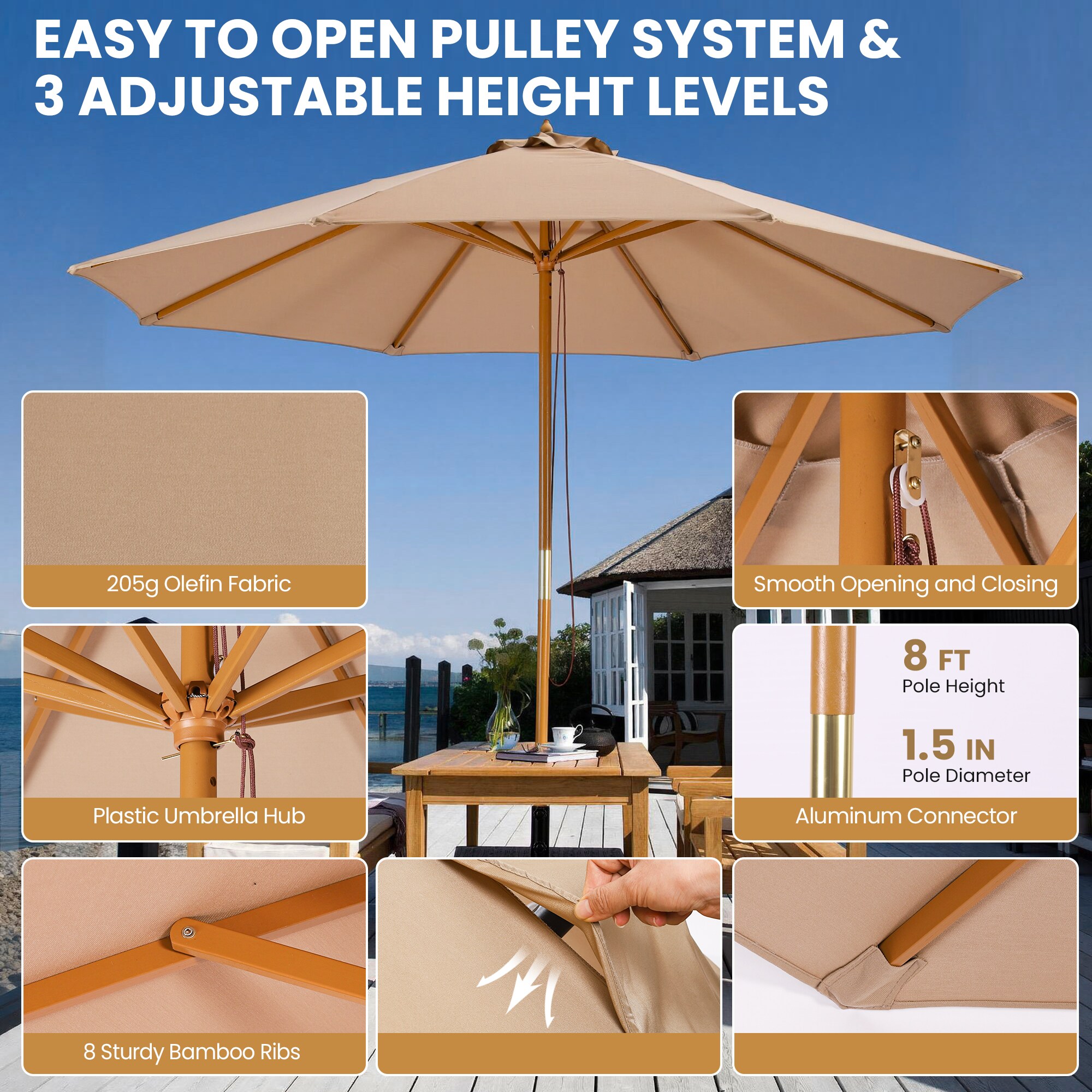 Sun-Ray 9.83-ft Steel Cream No-tilt Market Patio Umbrella in the Patio ...