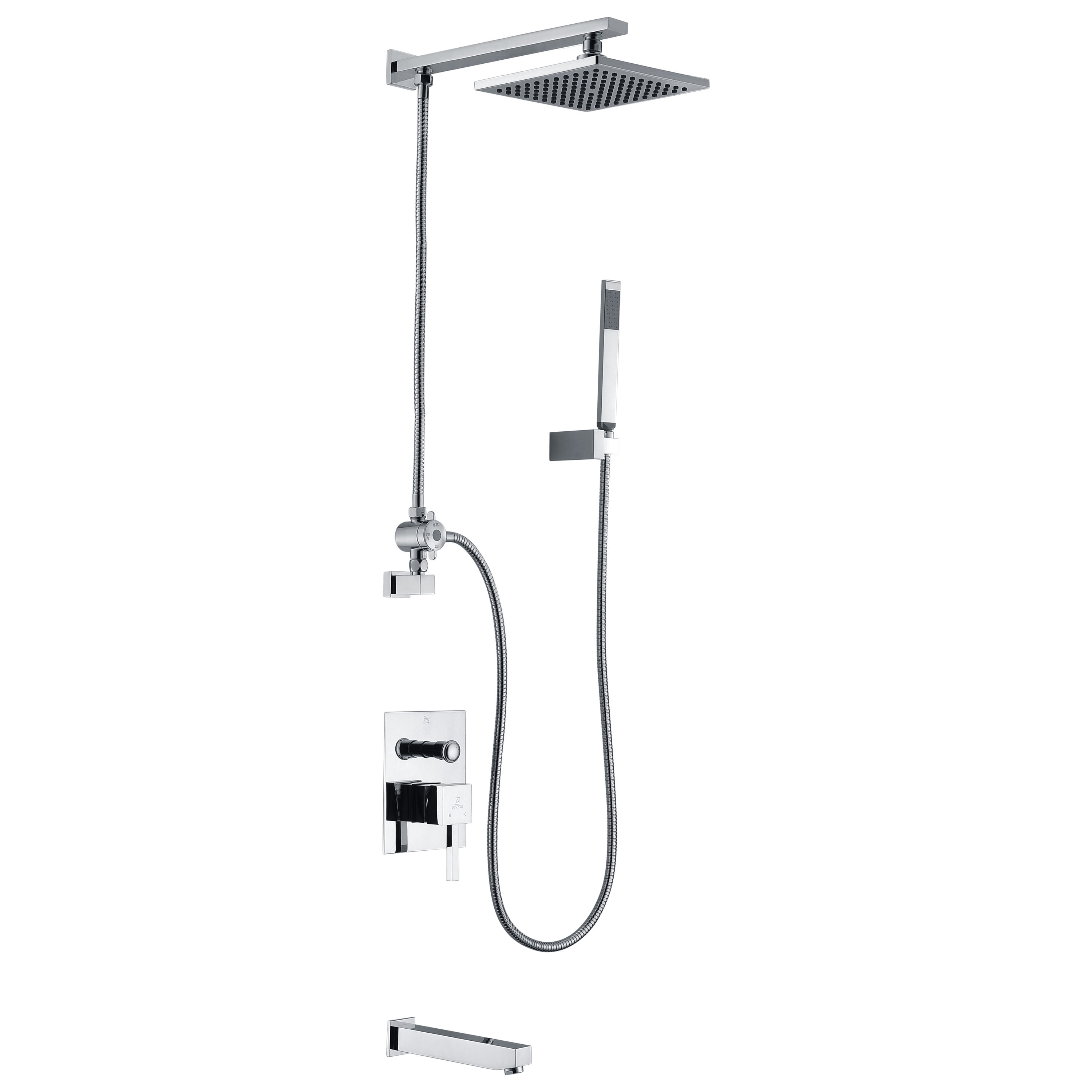 ANZZI SH-AZ013 Byne Polished chrome 1-handle Single function 8-Inches Square Bathtub and shower Faucet with Valve