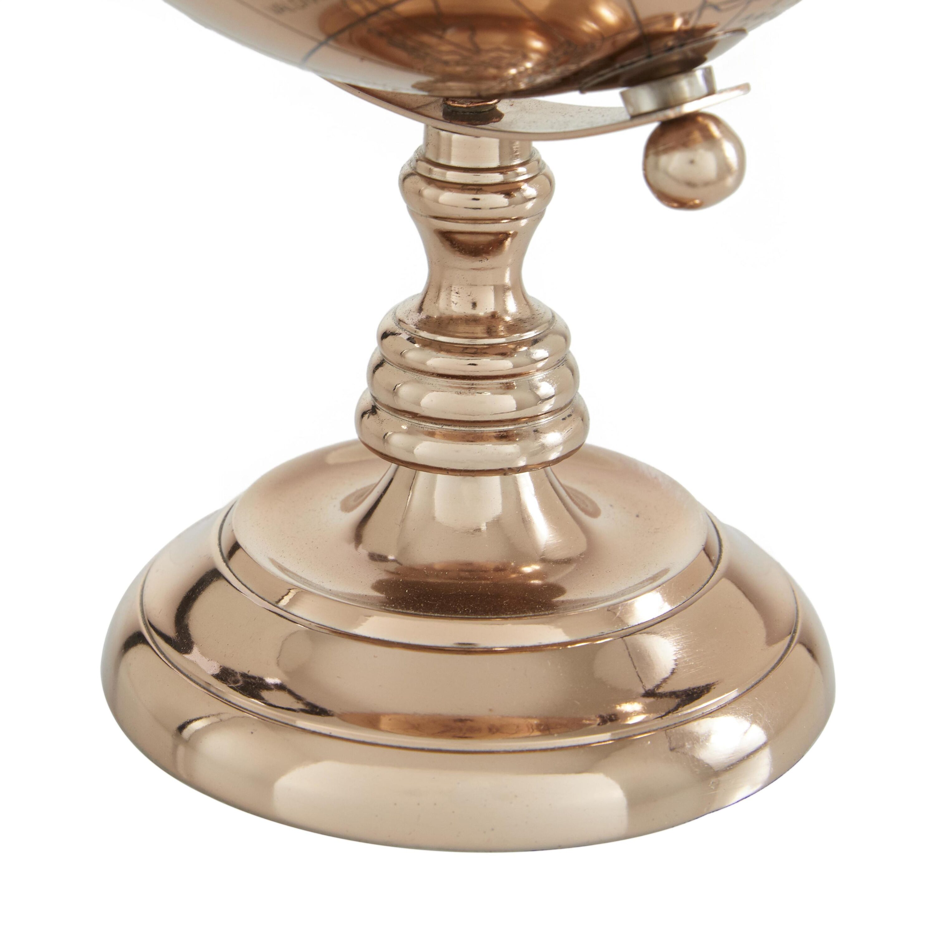 Elegant Rose Gold Aluminum Tabletop Globe, 11" High