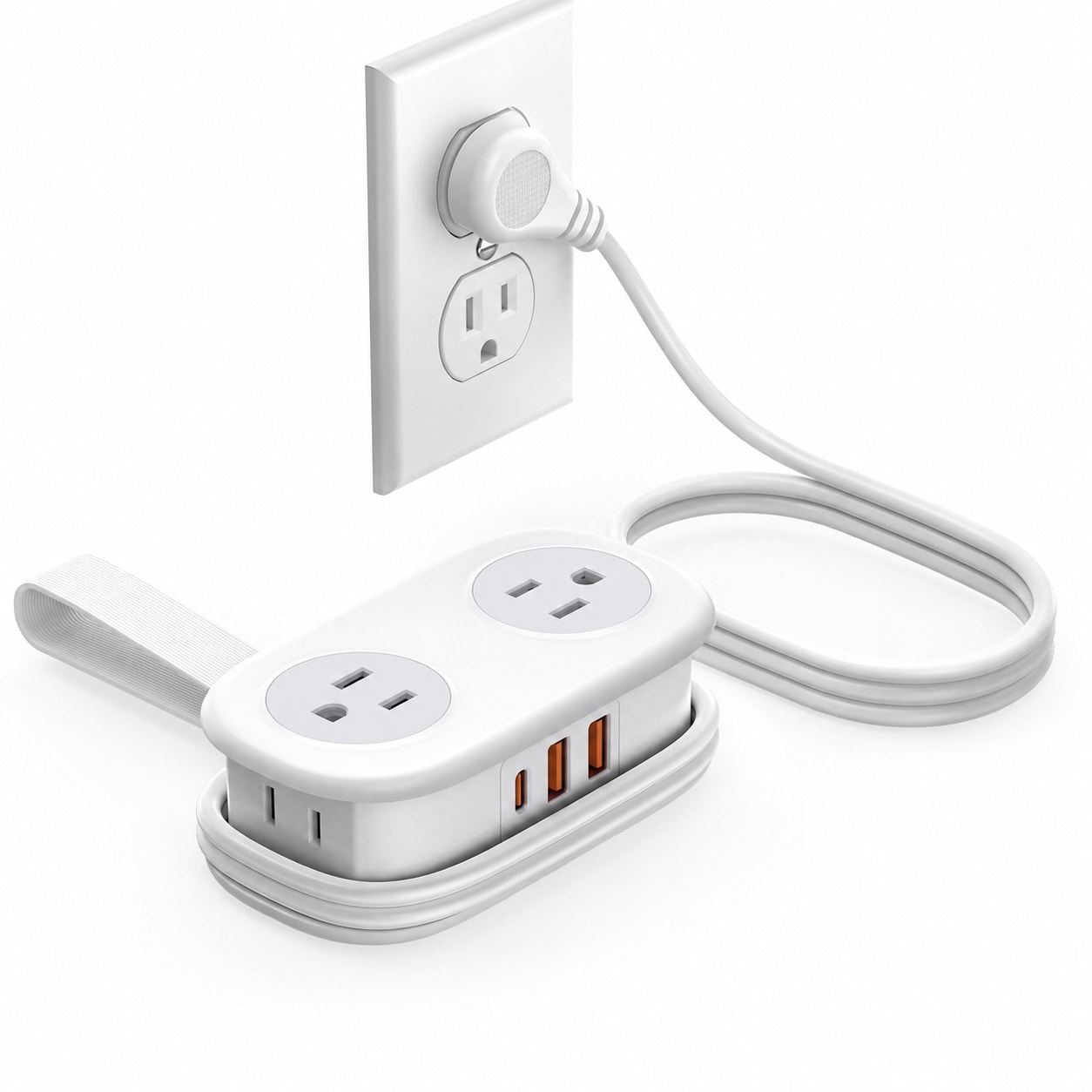 Phewnyzo  20W USB C PD Travel Power Strip 4 AC Outlets 3 USB Ports Fast Charging 4FT Flat Plug Extension Cord Compact Design Cruise Approved