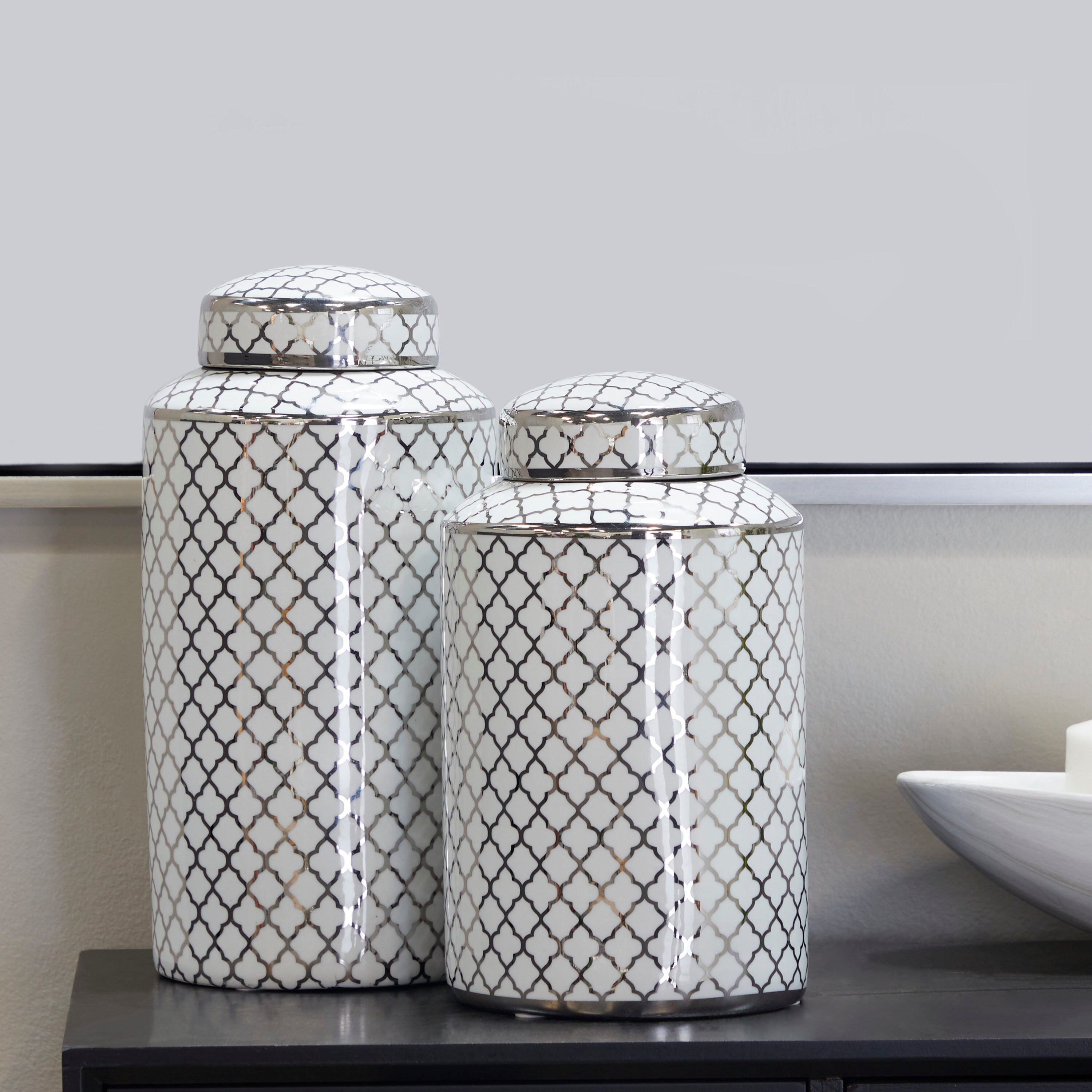 The Novogratz 3-Pack Gray Glass Farmhouse Decorative Jar in the