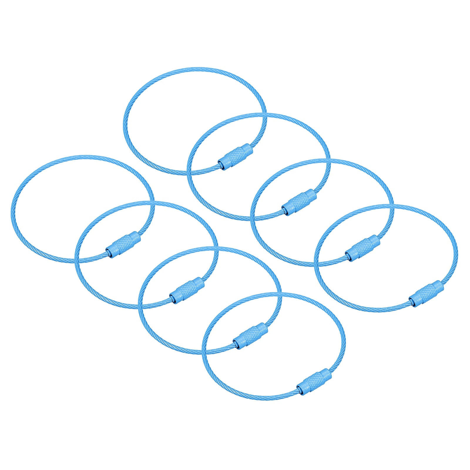Unique Bargains Cable Key Rings 6.3 Inch/ 160mm Wire Keychain Twist Loops for Lanyards Keychains Luggage Tags Blue 8pcs #S26051100UX9011