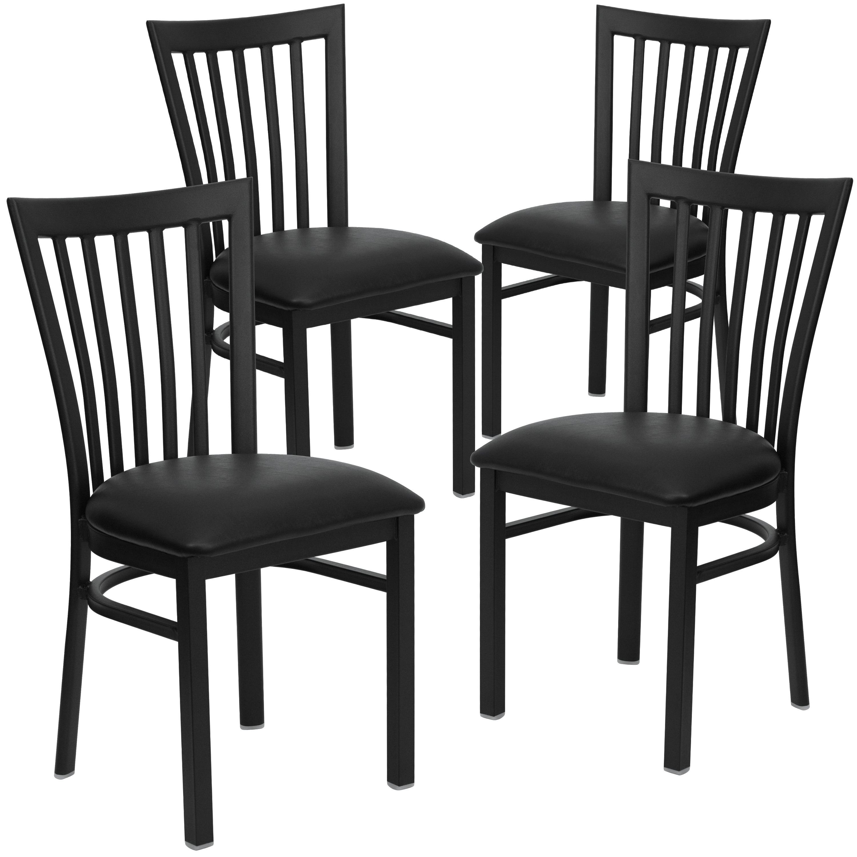 Flash Furniture 4 Pack HERCULES Series Black School House Back Metal Restaurant Chair - Black Vinyl Seat