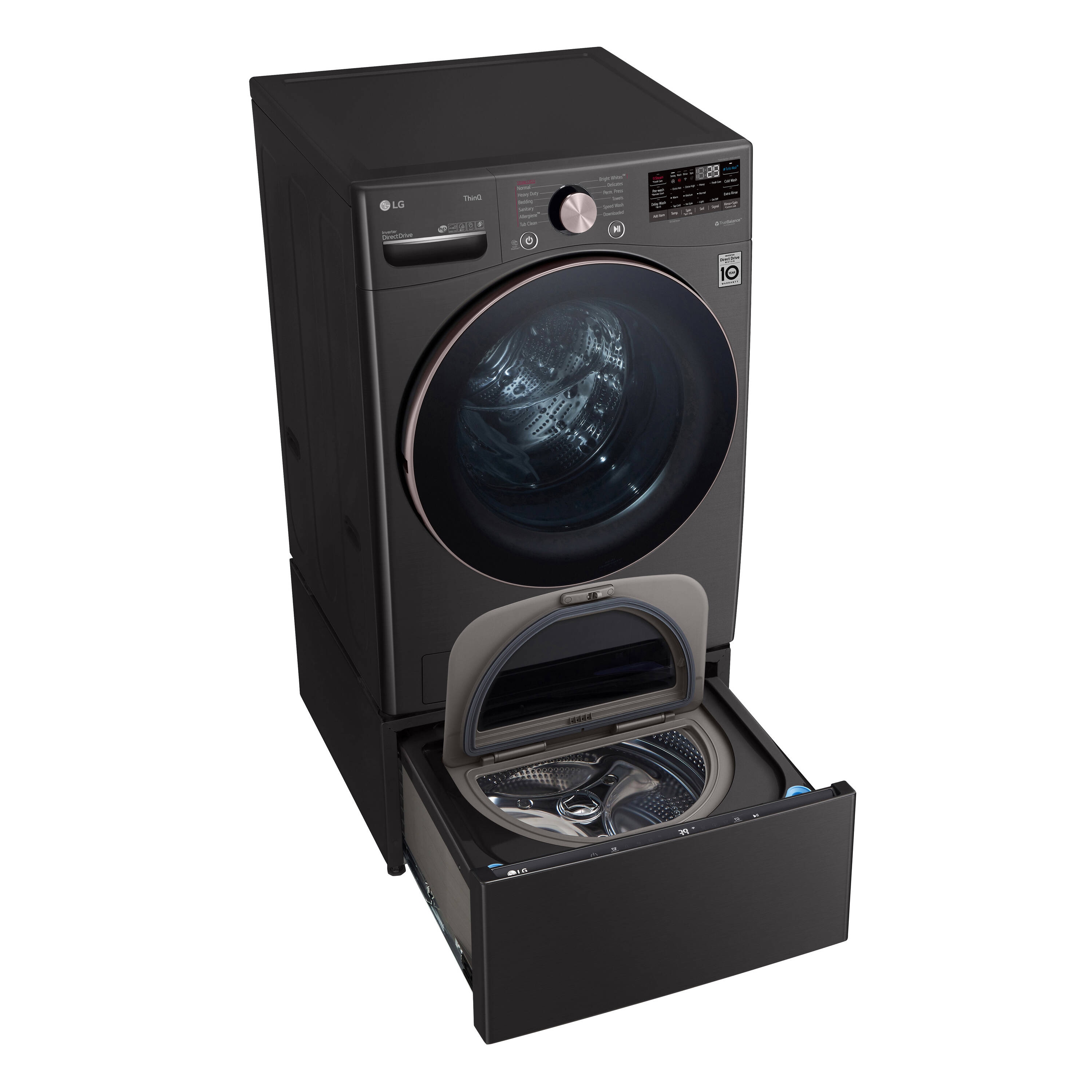 LG 27 in. 4.5 cu. ft. Smart Stackable Front Load Washer with Sanitize &  Steam Wash Cycle - Black Steel