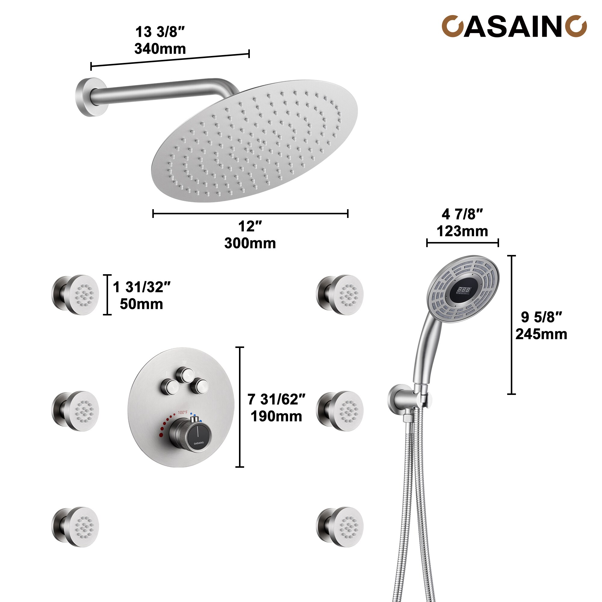 CASAINC CS6216-12BN Showerhead-Bar-Panels - View #5