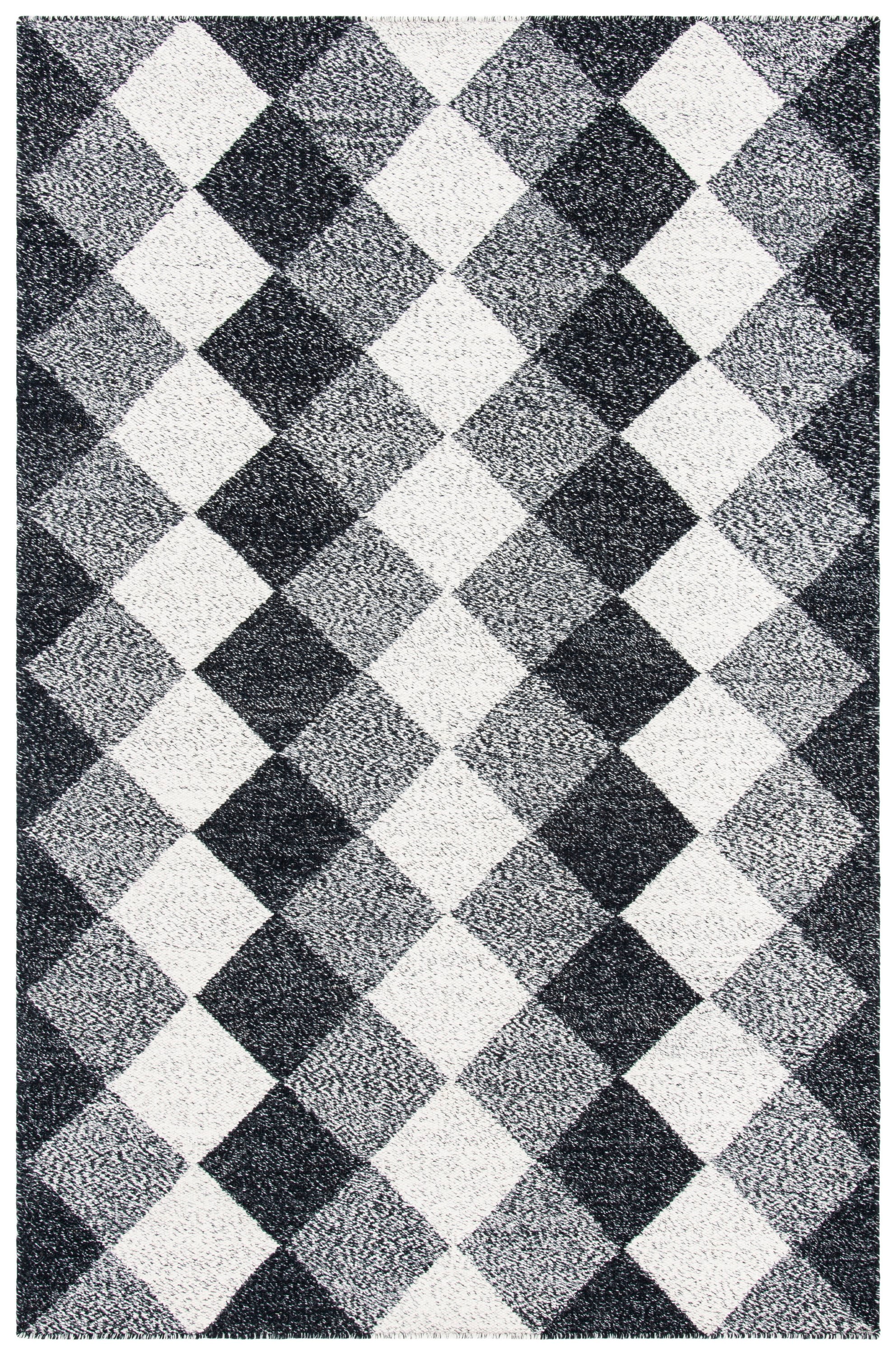 Handwoven Black and Ivory Wool Kilim Area Rug, 3' x 5'