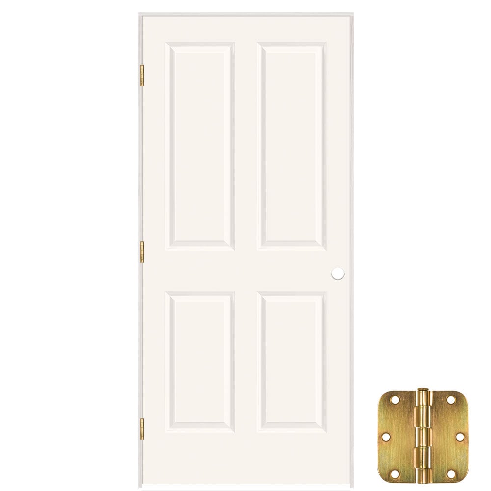Masonite 641094 36-in x 80-in White Solid core 4 panel square Right hand Smooth Prefinished Molded composite Flat Jamb Single Prehung Interior Door