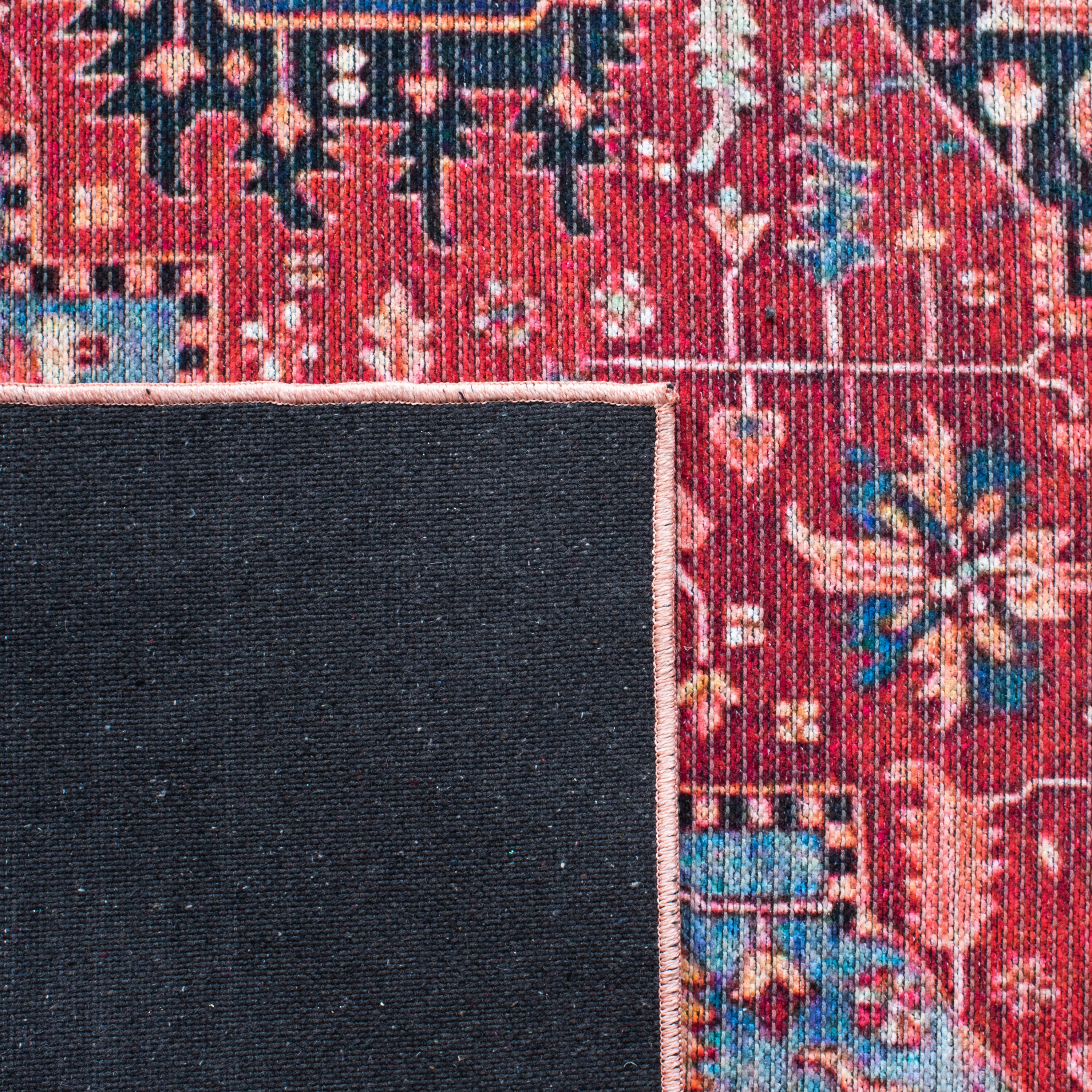 Red and Blue Machine Washable Oriental Area Rug