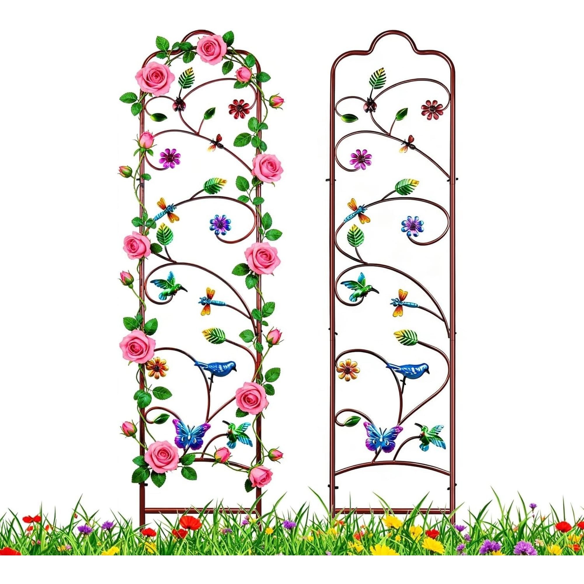 Angel Sar - 2 Pack 60 x 11 Inch Metal Garden Trellis Decorative Climbing Plant Support for Vegeta...