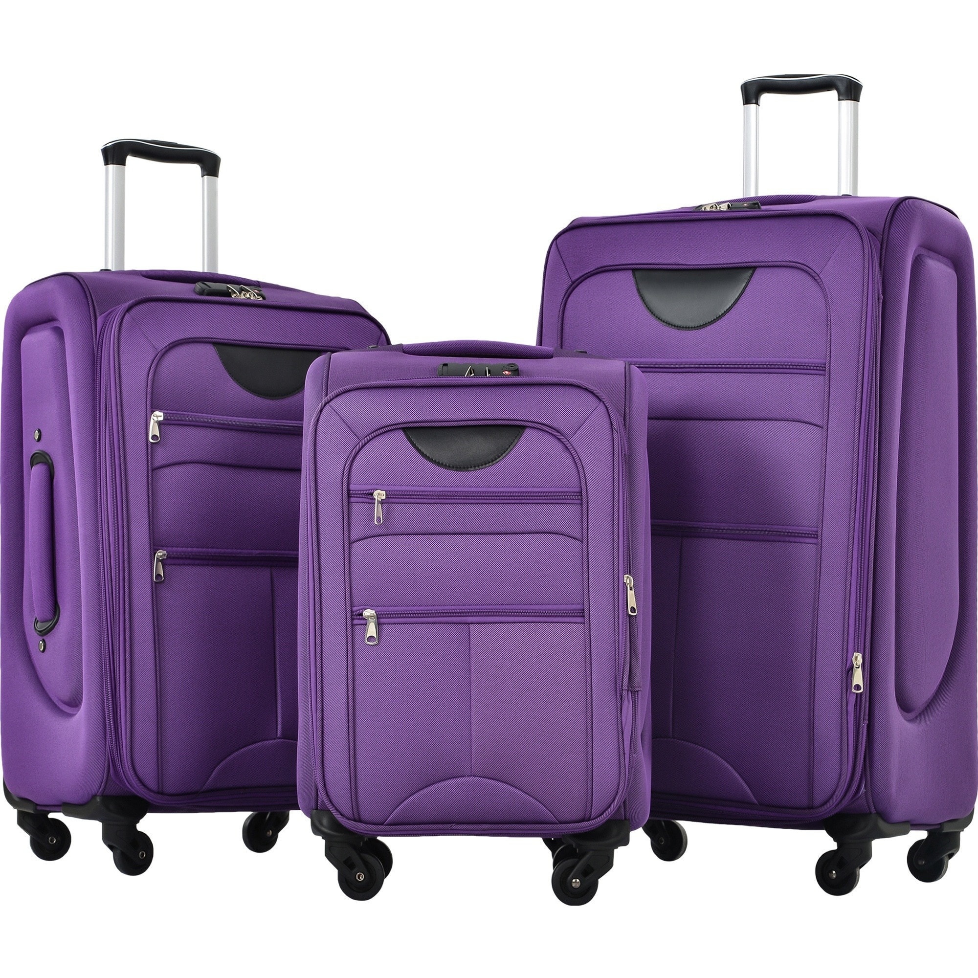 LIVACA 22 inch x 26 inch x 30 inch Purple Polyester Softside Luggage Expandable 3 Piece Set Suitcase Upright Spinner with TSA Lock and Four Multi-Directional Wheels