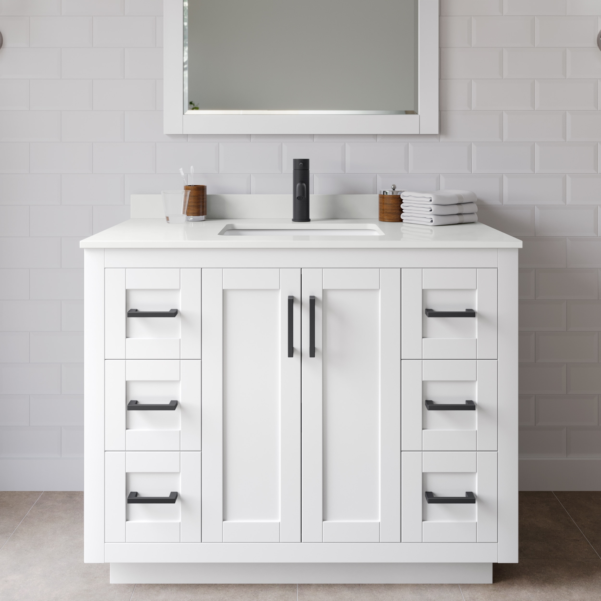 Wyndham Collection WCF292942SWBWQUNSM34 Miranda 42-in White Undermount Single Sink Bathroom Vanity with White Quartz Top (Mirror Included)