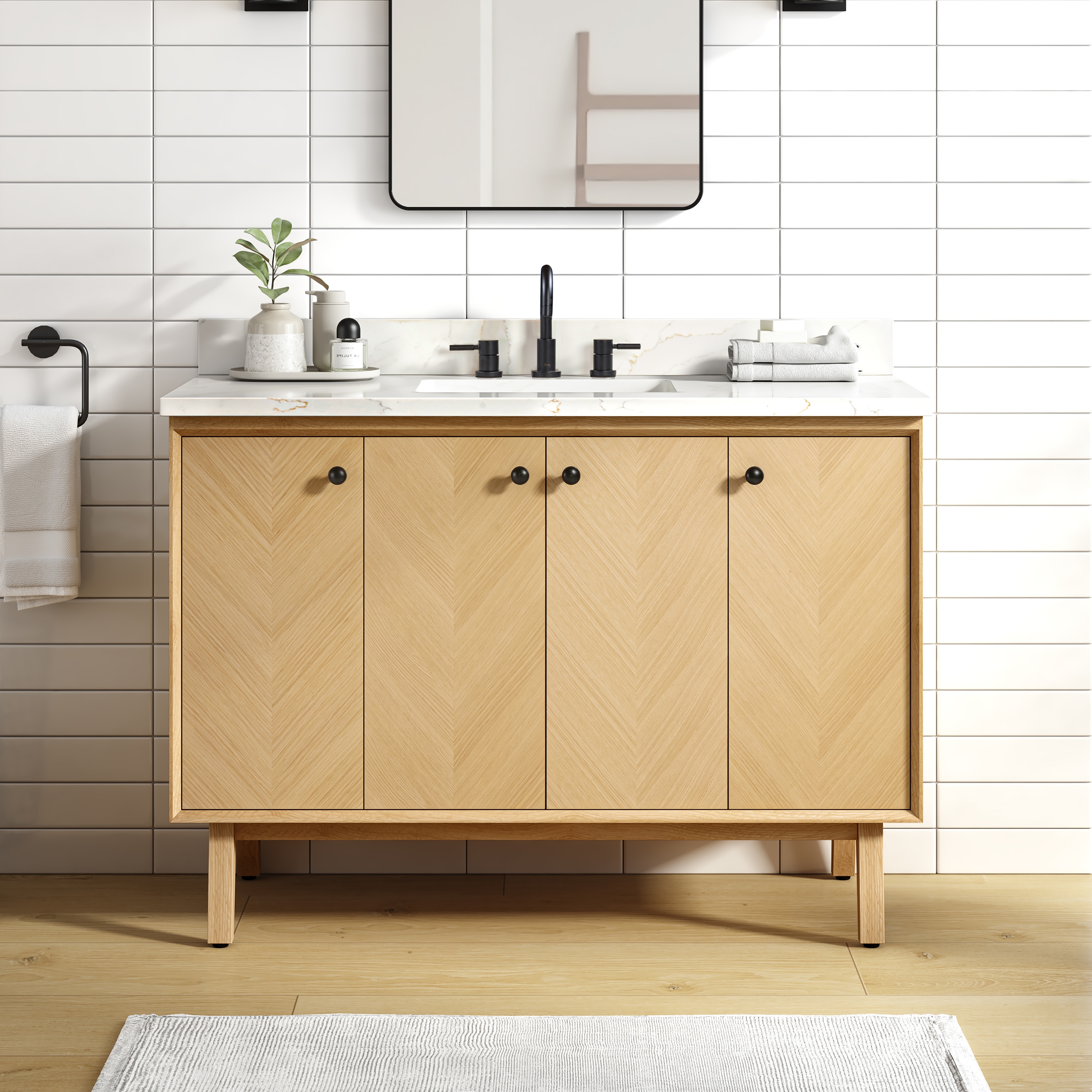 Avanity ADELE-VS49-NO Adele 49-in Natural Oak Undermount Single sink Bathroom Vanity with Calacatta Quartz Quartz Top