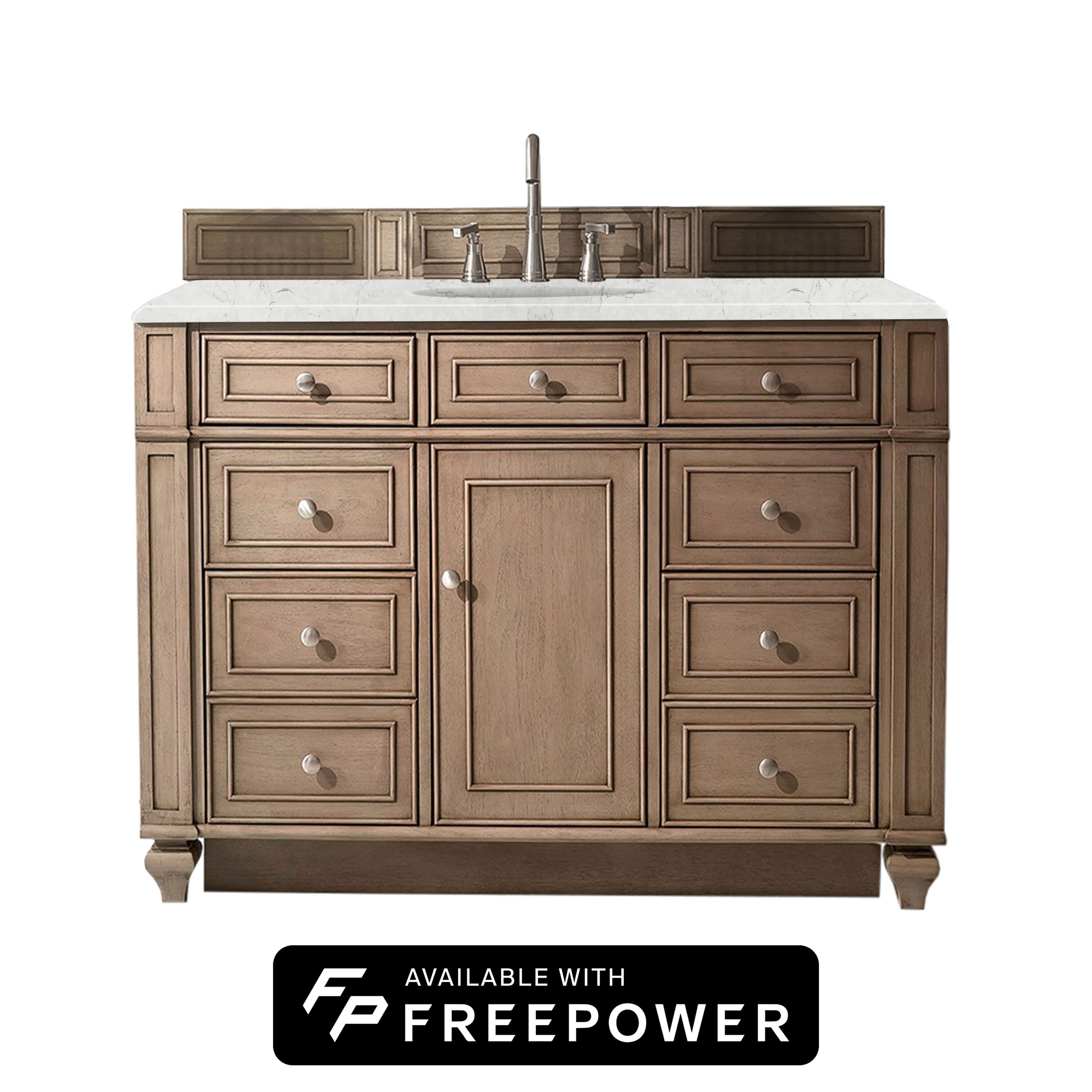 James Martin Vanities 157-V48-WW-FEJP Bristol 48-in Whitewashed Walnut Undermount Single Sink Bathroom Vanity with Eternal Jasmine Pearl Quartz Top
