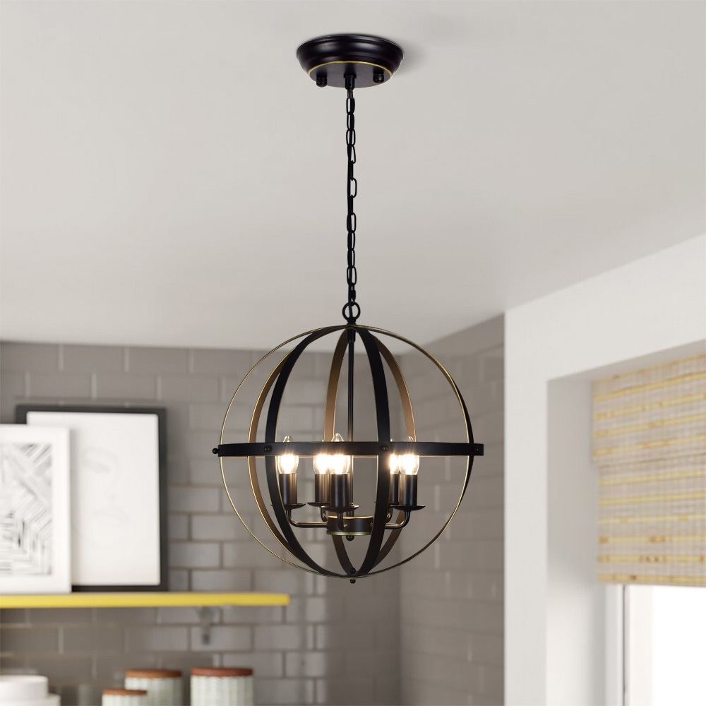 Depuley Chandelier 5-Light Black and Gold Industrial Globe LED Hanging ...