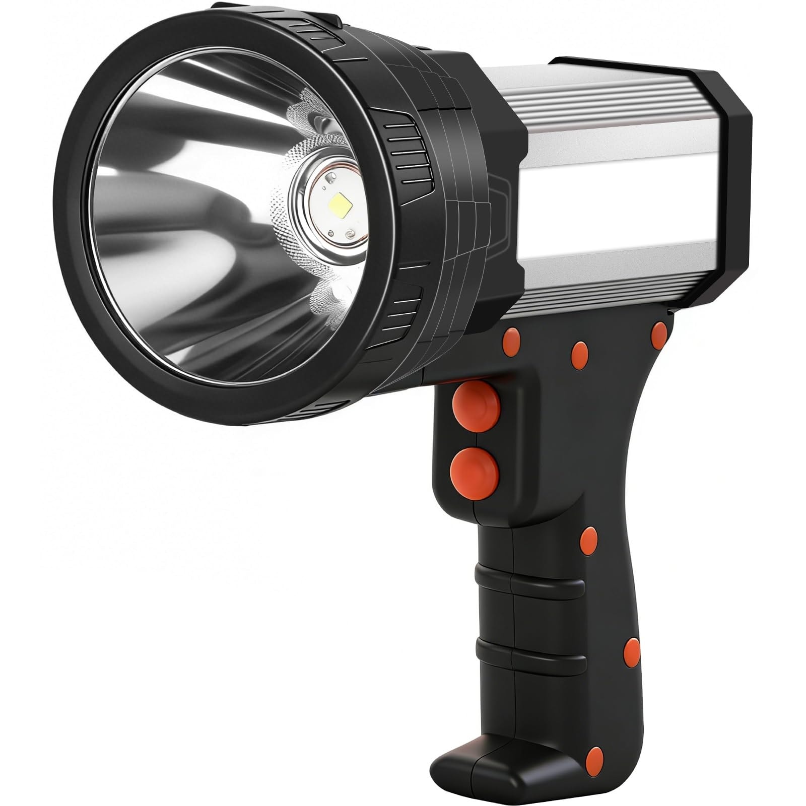 Justincity  Rechargeable LED Spotlight 1 Piece High Lumen Handheld Flashlight with 6 Modes Waterproof USB Output for Camping Boating Emergency
