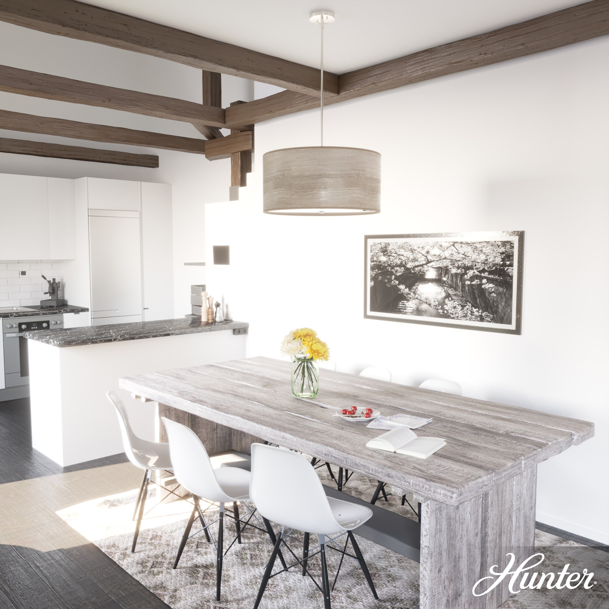 Solhaven 24'' Light Gray Oak & Brushed Nickel Modern Pendant Light