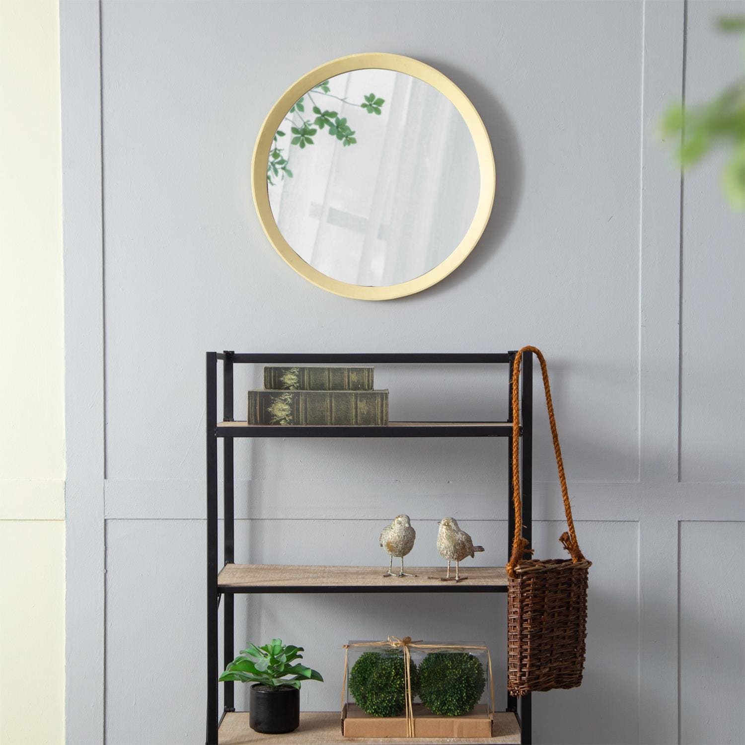 Cream Round Mango Wood Porthole Wall Mirror