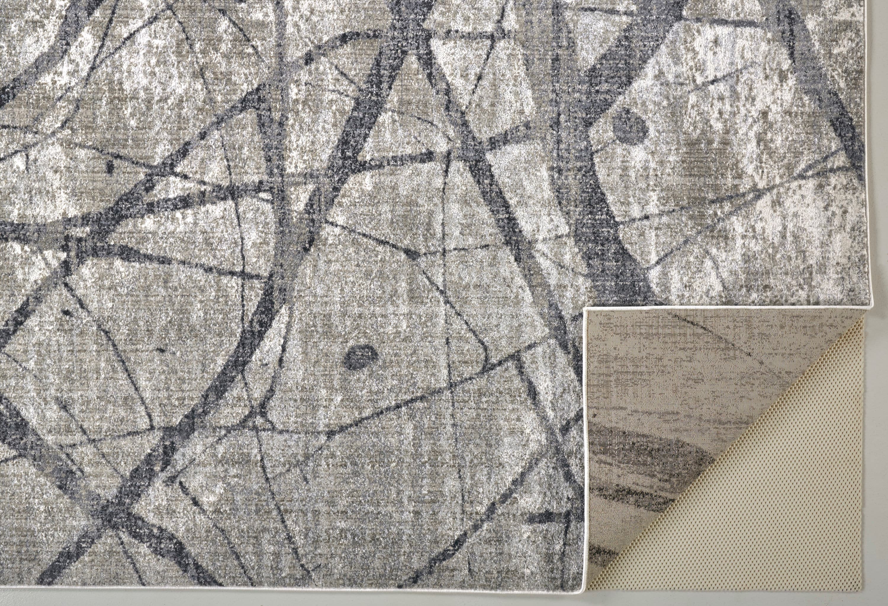 Ivory and Gray Abstract Cotton Synthetic Area Rug