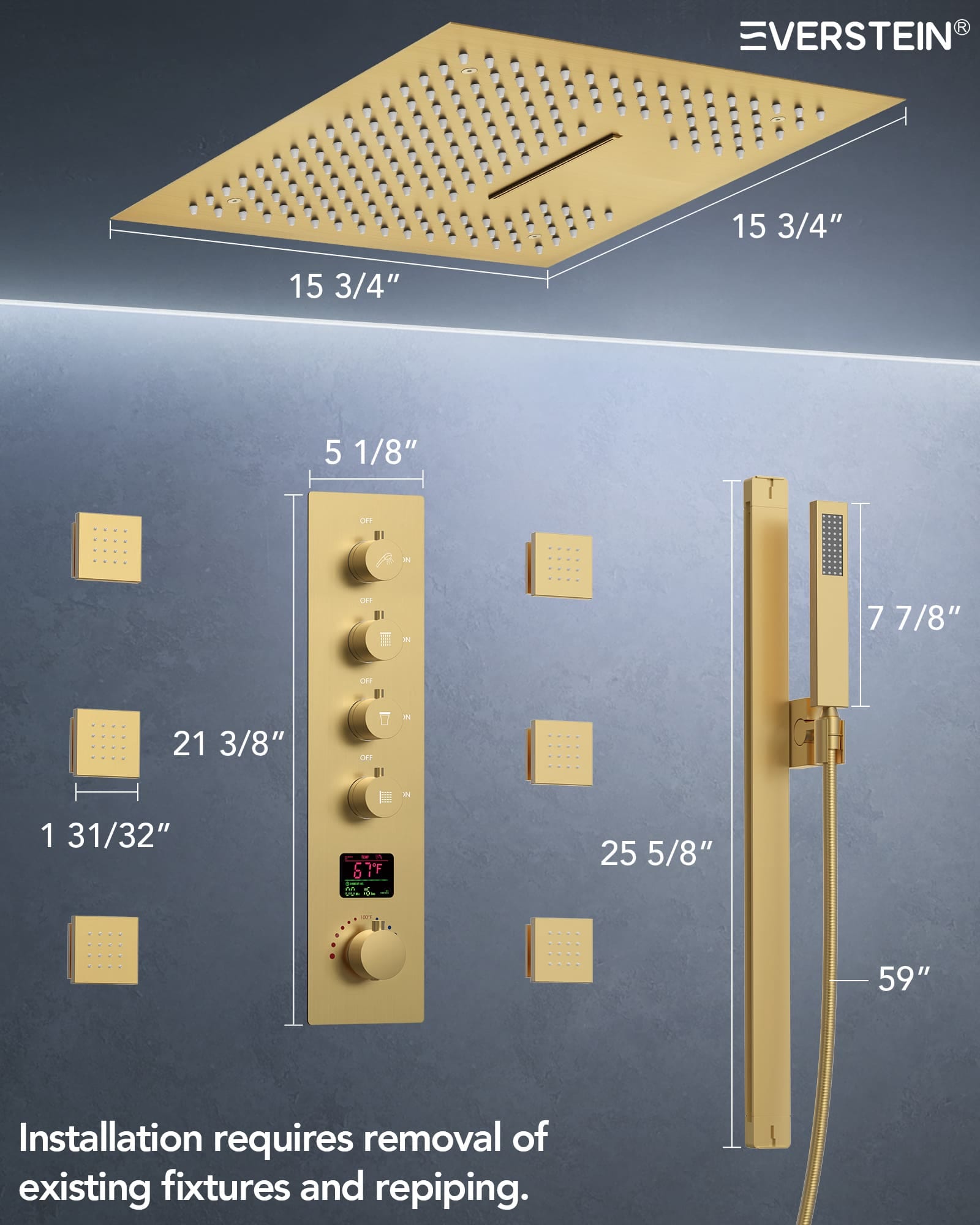 EVERSTEIN SFS-1027-GD16 Tub-Shower-Faucets - View #12