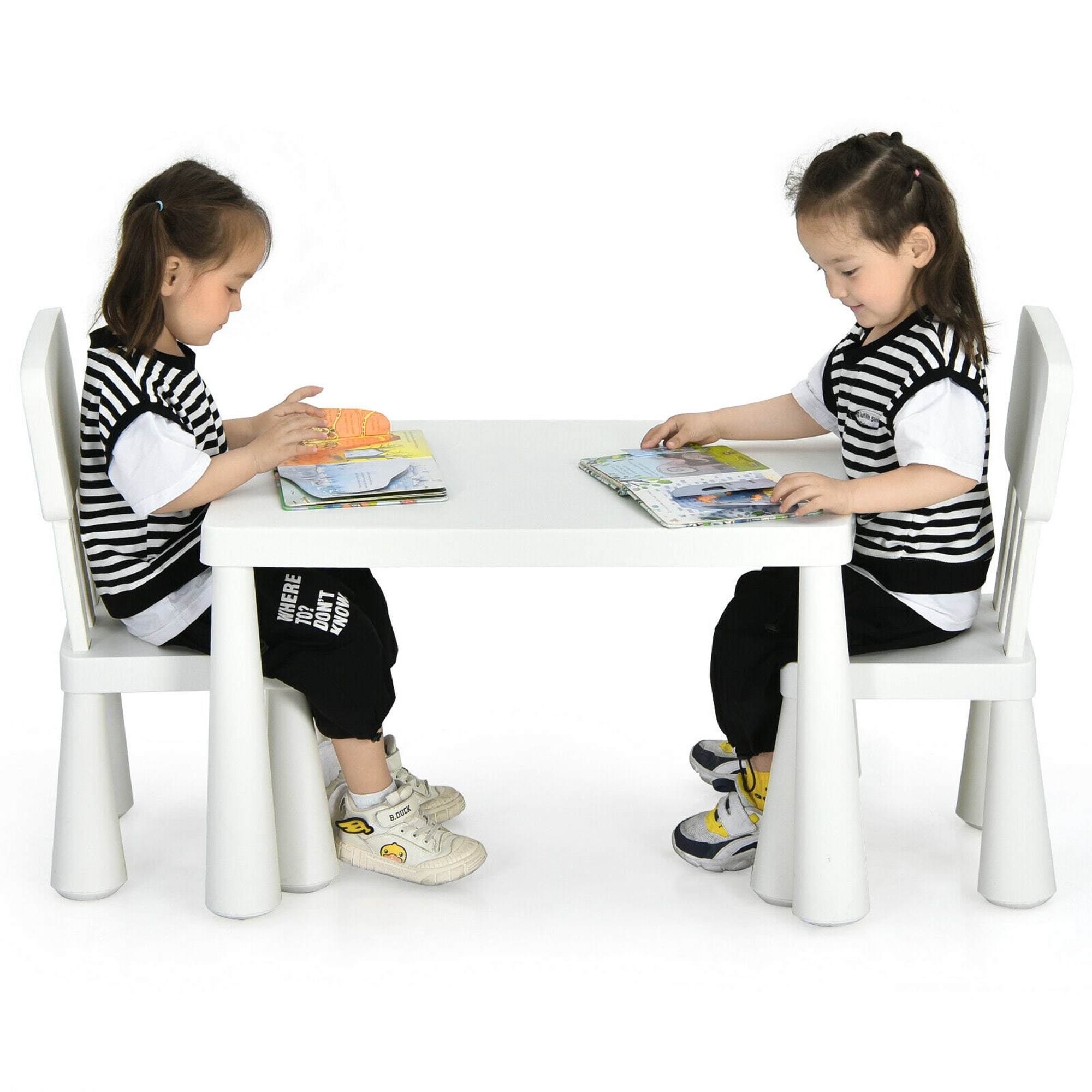 Costway  Kids Table and 2 Chairs Set Toddler Activity Play Dining Study Desk Baby Gift White