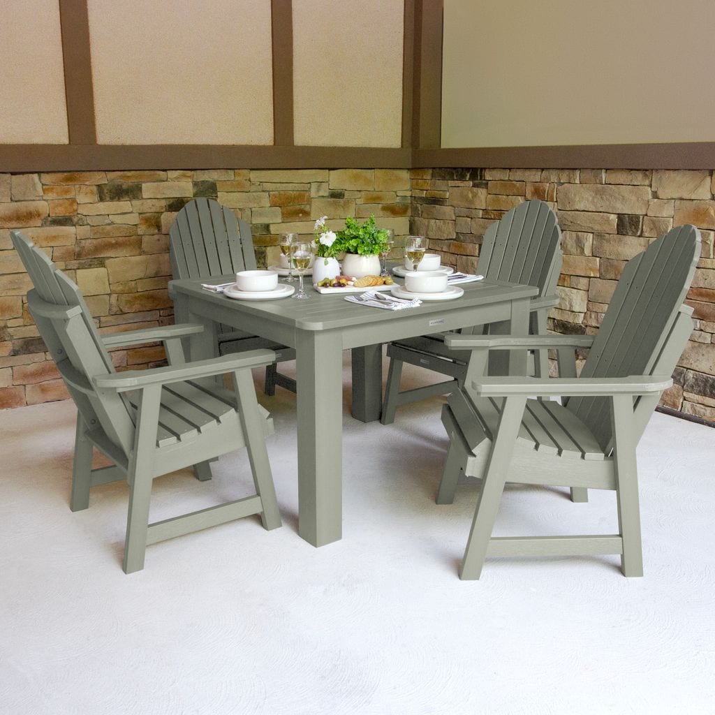 highwood AD-DNA44-EUC Hamilton 5 -Piece Eucalyptus Patio Dining Set Plastic Square Table with 4 Stationary Chairs
