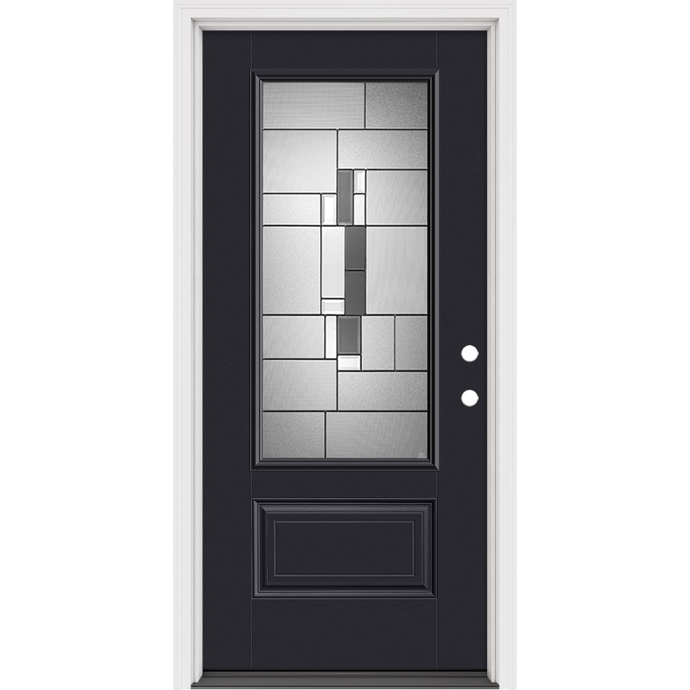 Masonite 632280 Cuzco 36-in x 80-in x 4-9/16-in Fiberglass 3/4 lite Right-hand inswing Sandy Shore Painted Prehung Slab Front Door with Brickmould Solid core