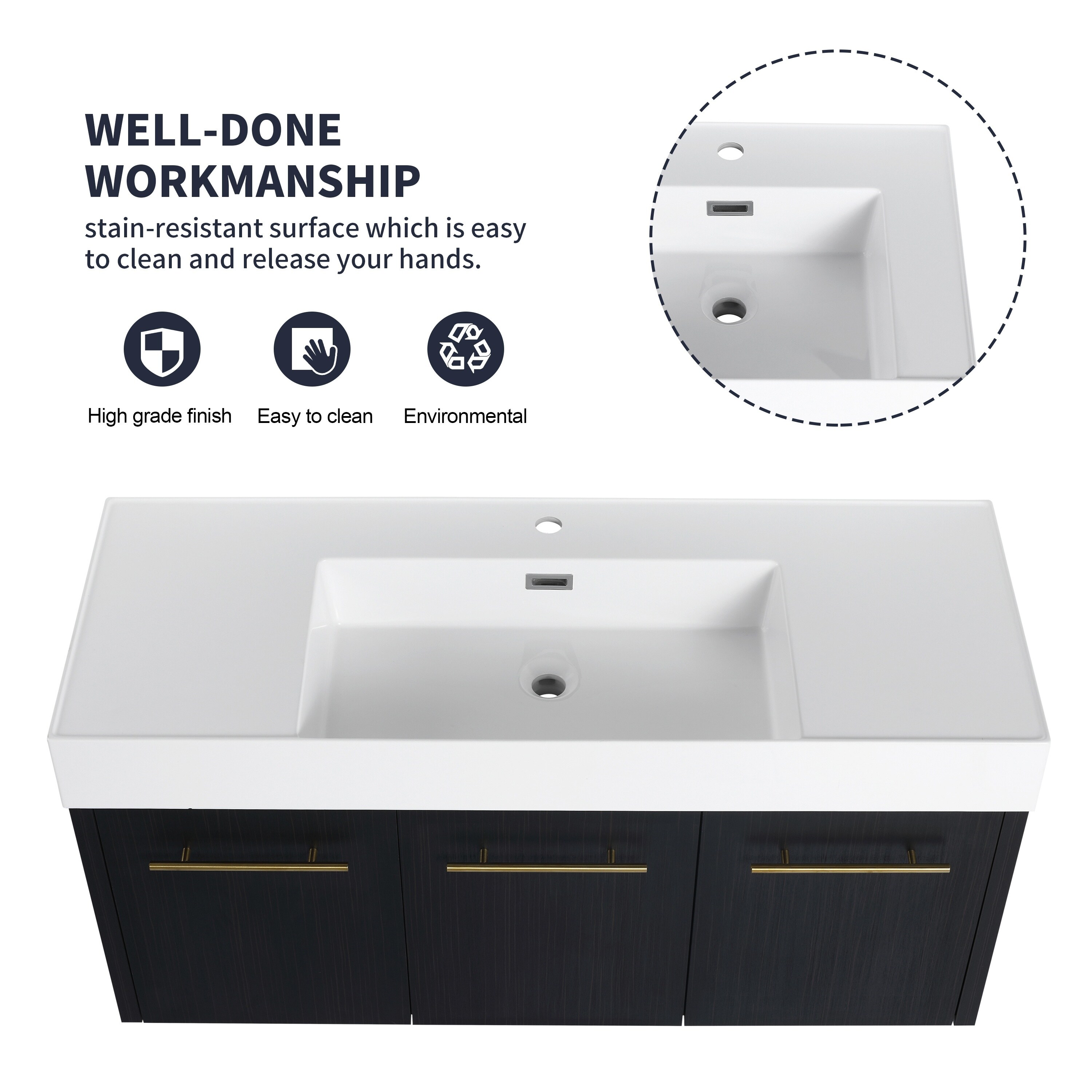 Picture Idea: Livaca 48 Inch Black Chestnut Wall Mounted Bathroom Vanity With
