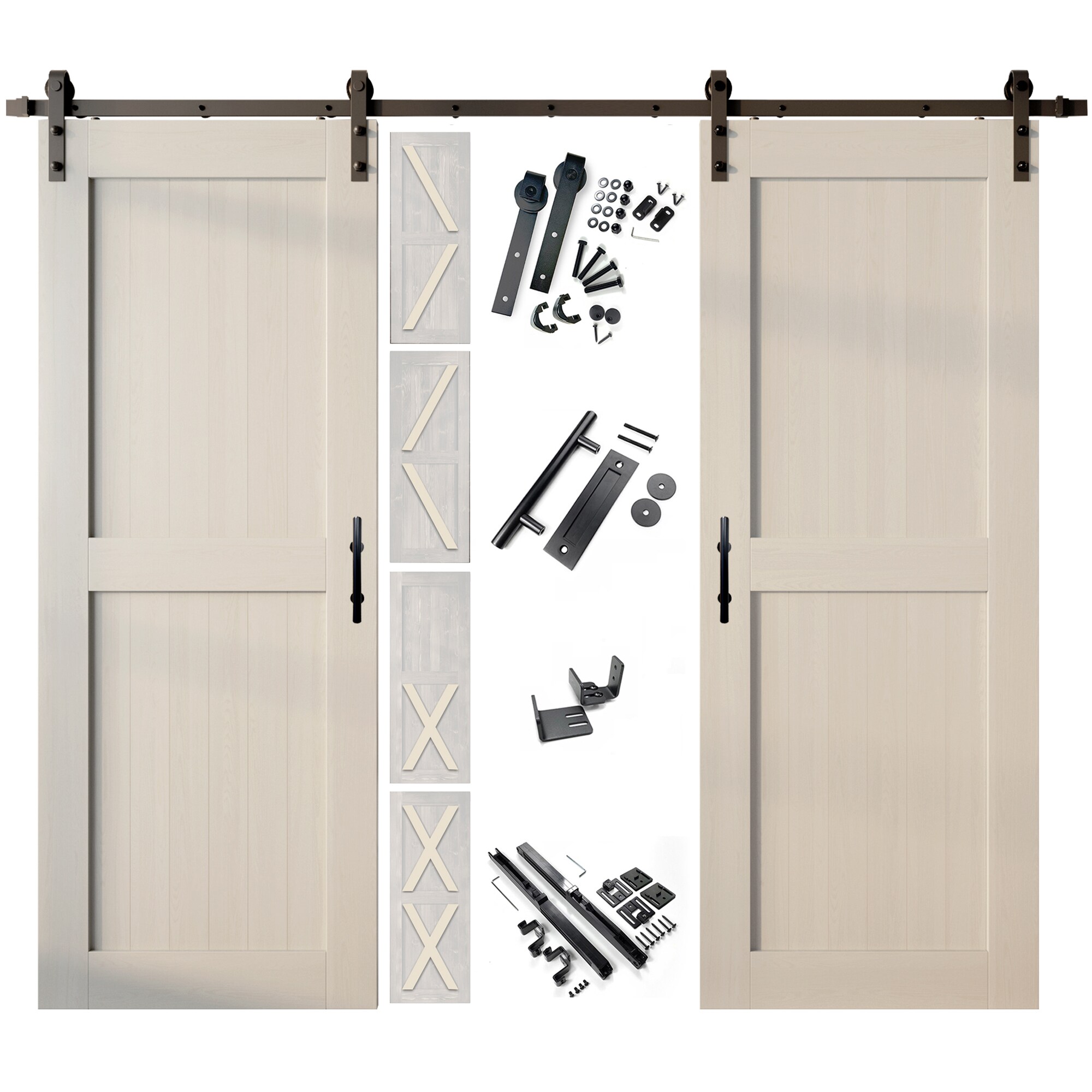HOMACER YT2TGH168C-4080F-TG 40-in x 80-in Tinsmith Gray Pine Wood Solid core Double Barn Door (Hardware Included)