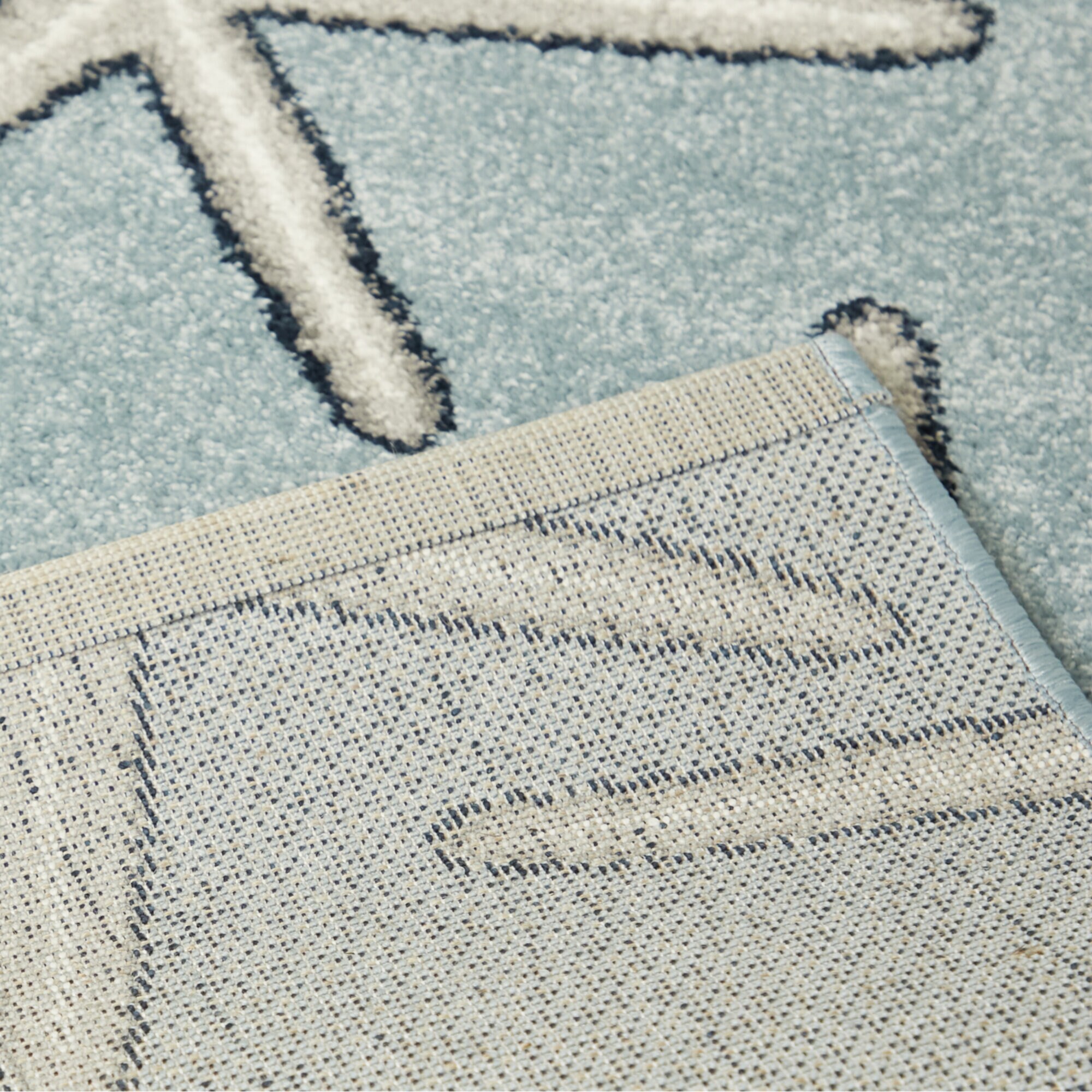 Massau Light Blue Synthetic Coastal Starfish Area Rug