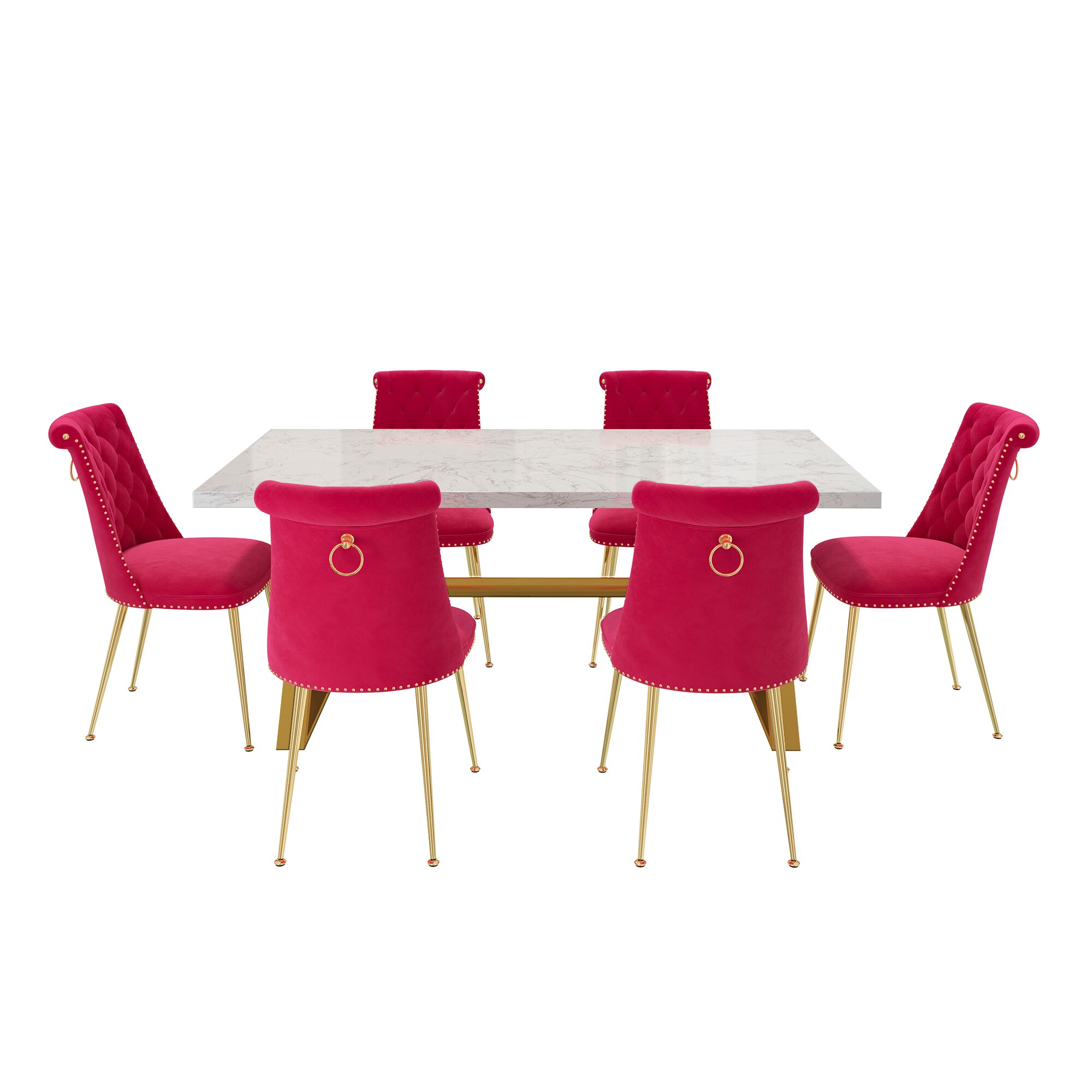 Clihome CL-DLS703ROSE Rose Chair/White Table Contemporary/Modern Dining Room Set with Rectangular Table ( Seats 6 )