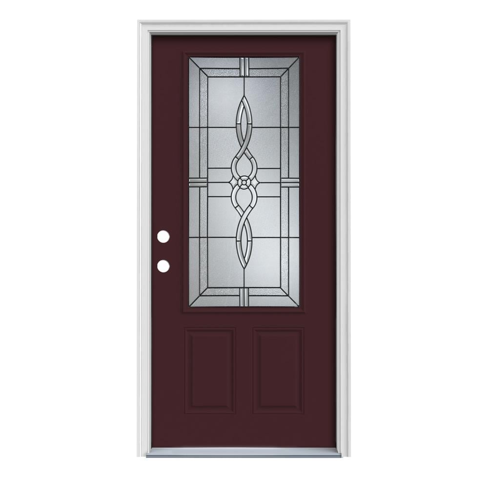 JELD-WEN LOWOLJW166700546 Calista 36-in x 80-in x 4-9/16-in Steel 3/4 lite Right-hand inswing Currant Painted Prehung Front Door with Brickmould Insulating core