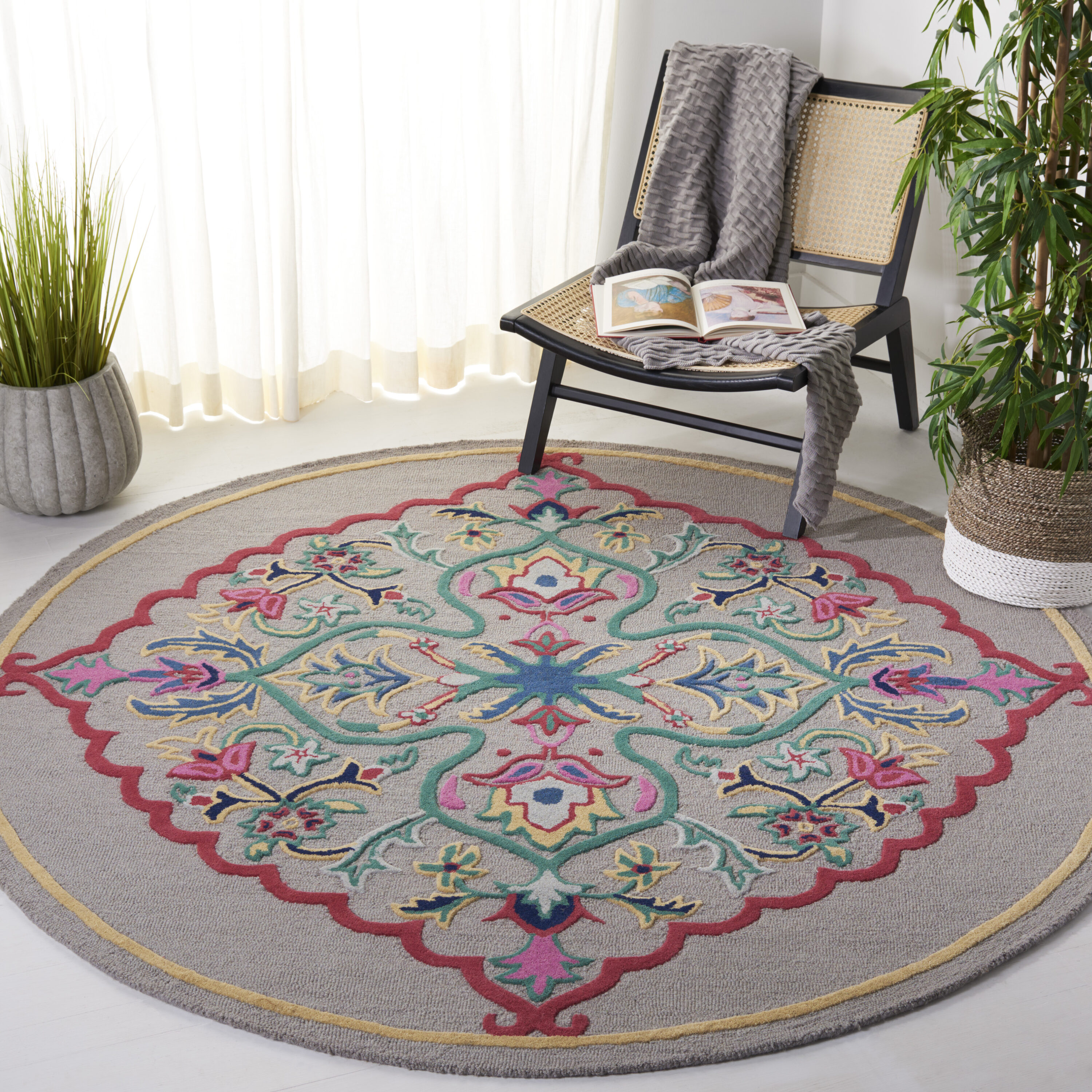  Bellagio 605 Dark Gray/Multi Traditional 7ft x 7ft Round Rug