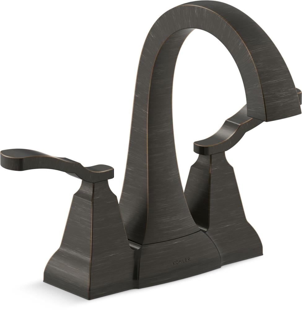 KOHLER R30997-4D-2BZ Ridgeport Oil-Rubbed Bronze 4-in centerset 2-handle WaterSense High-arc Residential Handle Bathroom Sink Faucet with Drain