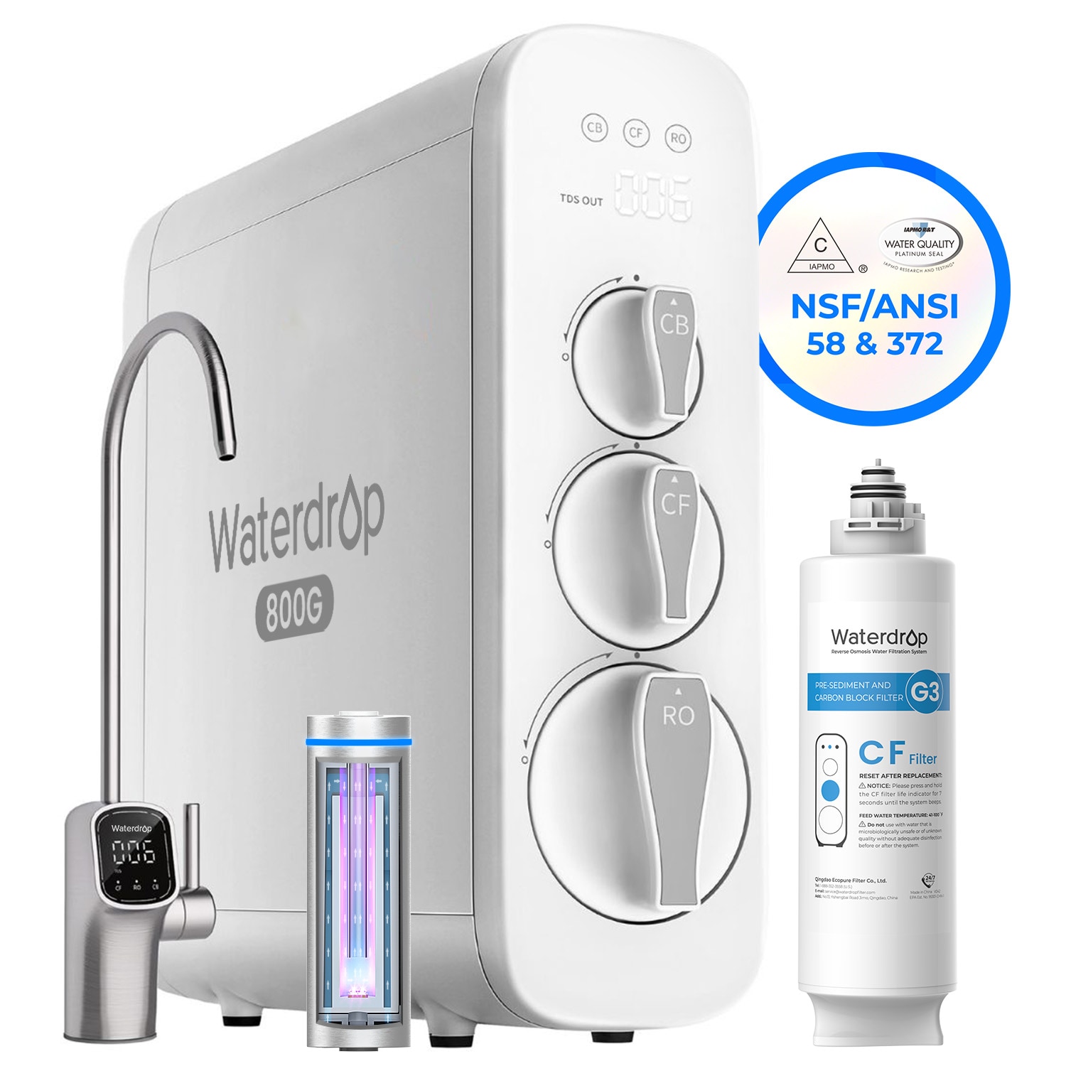 Waterdrop BL-WD-G3P800-CFSET Reverse Osmosis System 9-stage Multi-method Reverse Osmosis Filtration System