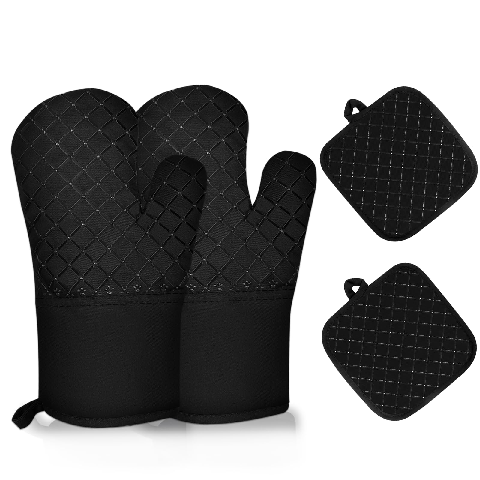 JVFCXXV  2 pcs Oven Mitts and Pot Holder Set Heat Resistant up to 500 F Non Slip Silicone Stripe Soft Cotton Lining for Cooking Baking BBQ Kitchen