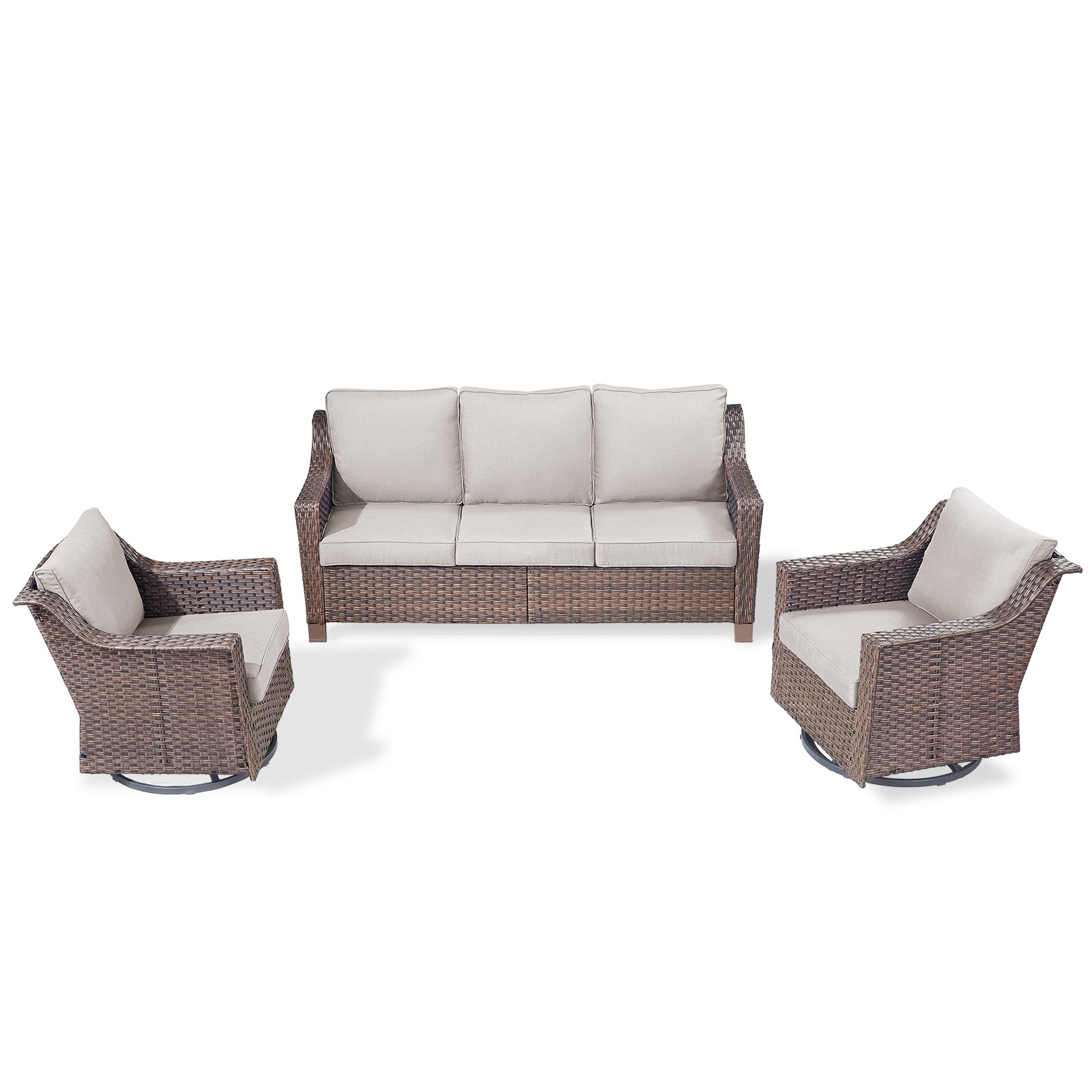 Rilyson FSLRBR1320-2 3 -Piece Wicker Patio Sofa Conversation Set with Beige Cushions