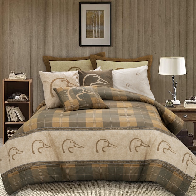 Plaid 4 Piece Brown King Comforter Set, Brown Duvet Set King Size Bed