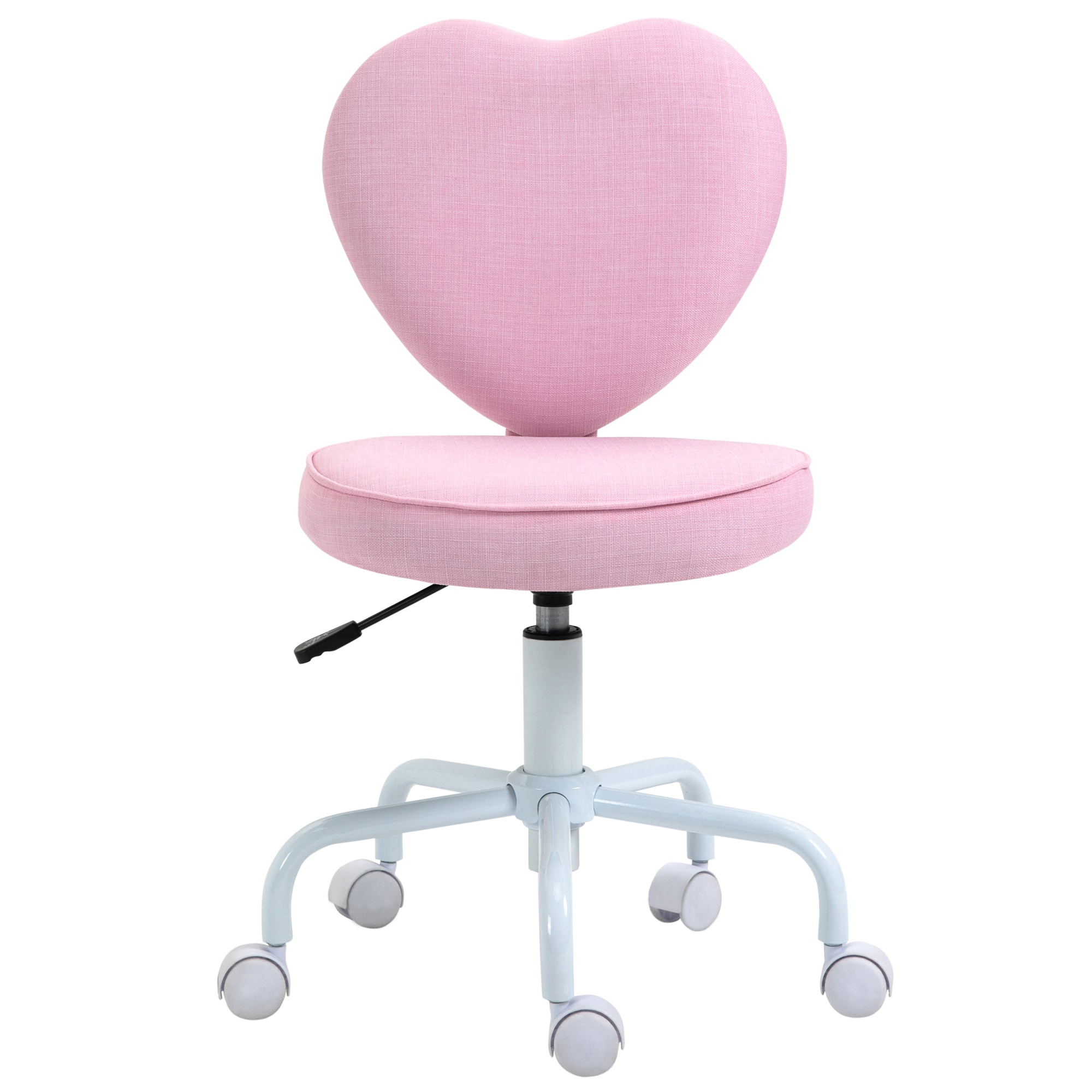 HomCom 833-942V80 Armless Home Office Desk Chair Modern Fabric Makeup Vanity Chair with Heart Shape Swivel Wheels Height Adjustable Pink