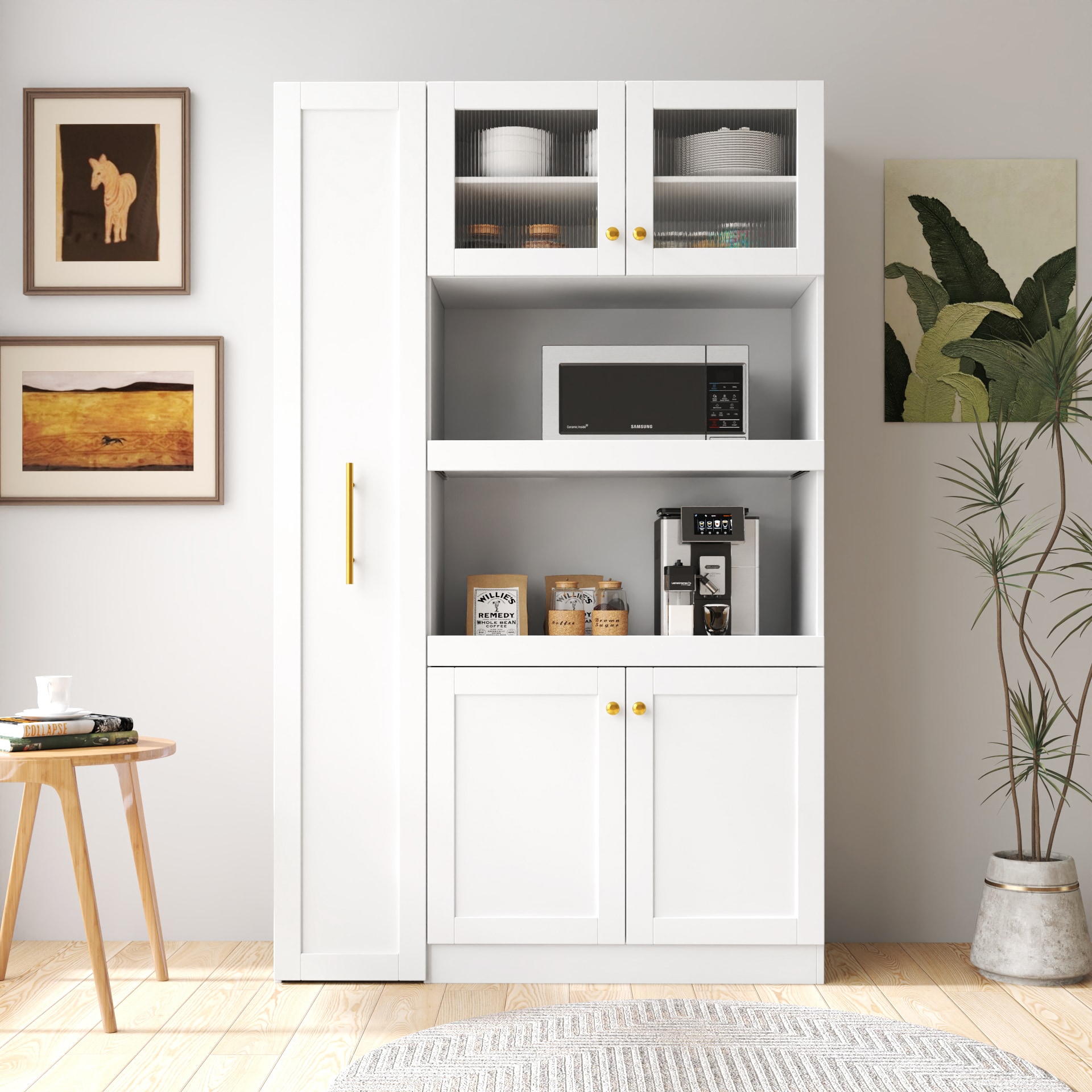 Tatayosi - Kitchen pantry cabinet with multi-functional pull-out multi-tier storage shelf Farmhou...