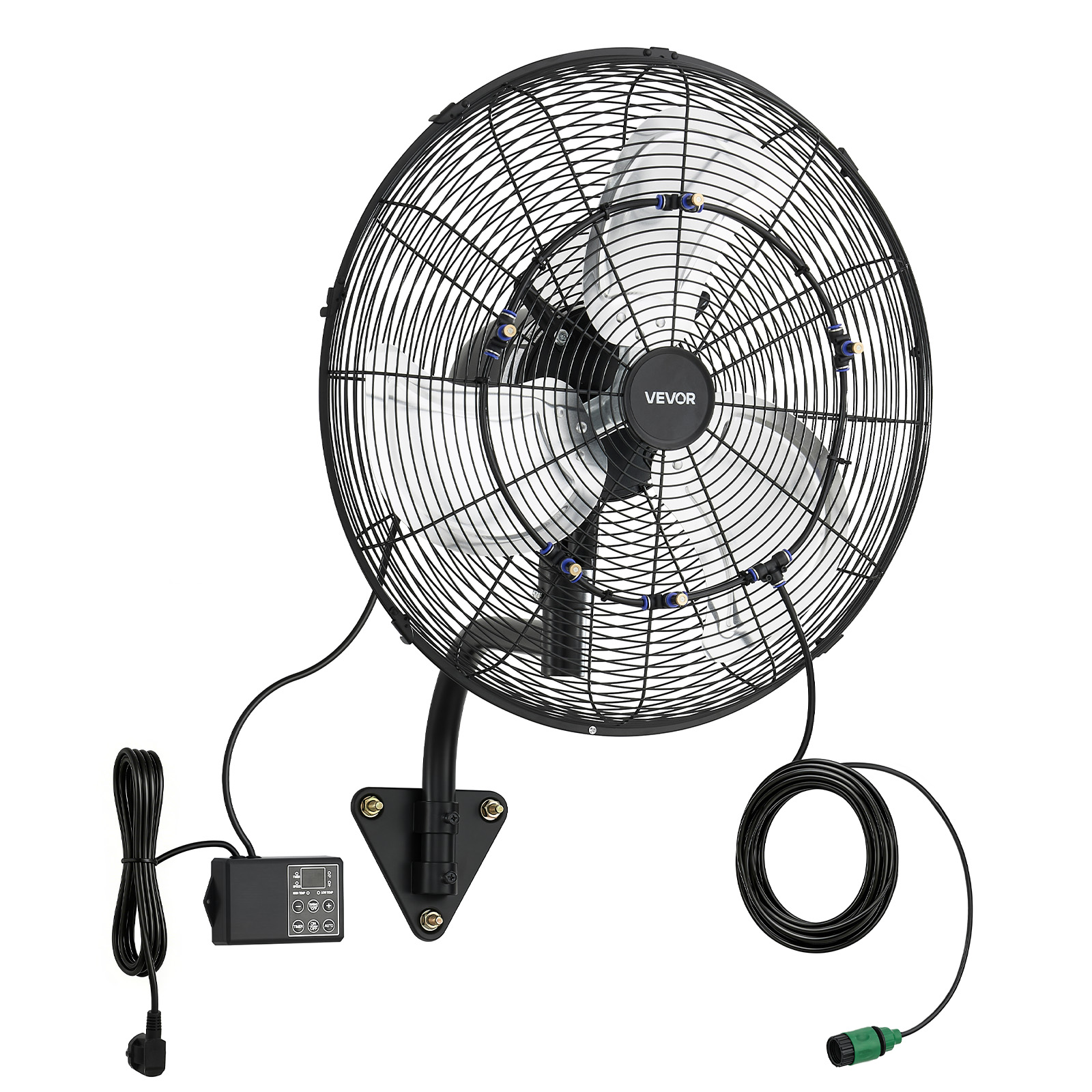 VEVOR Wall Mount Fan 20 in Wall Mounted Hanging Fan with Oscillating and Mist Remote IP44-rated 3-Speed 18h Timer Temperature Control Powerful for Industry Commercial Garage Workshop Gym