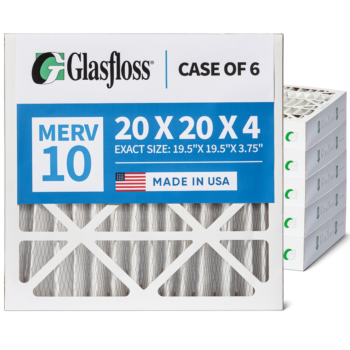 Glasfloss ZL 20x20x4 MERV 10 AC Furnace Filters. Case of 6. Actual Size: 19.50 x 19.50 x 3.75 #ZLP20204