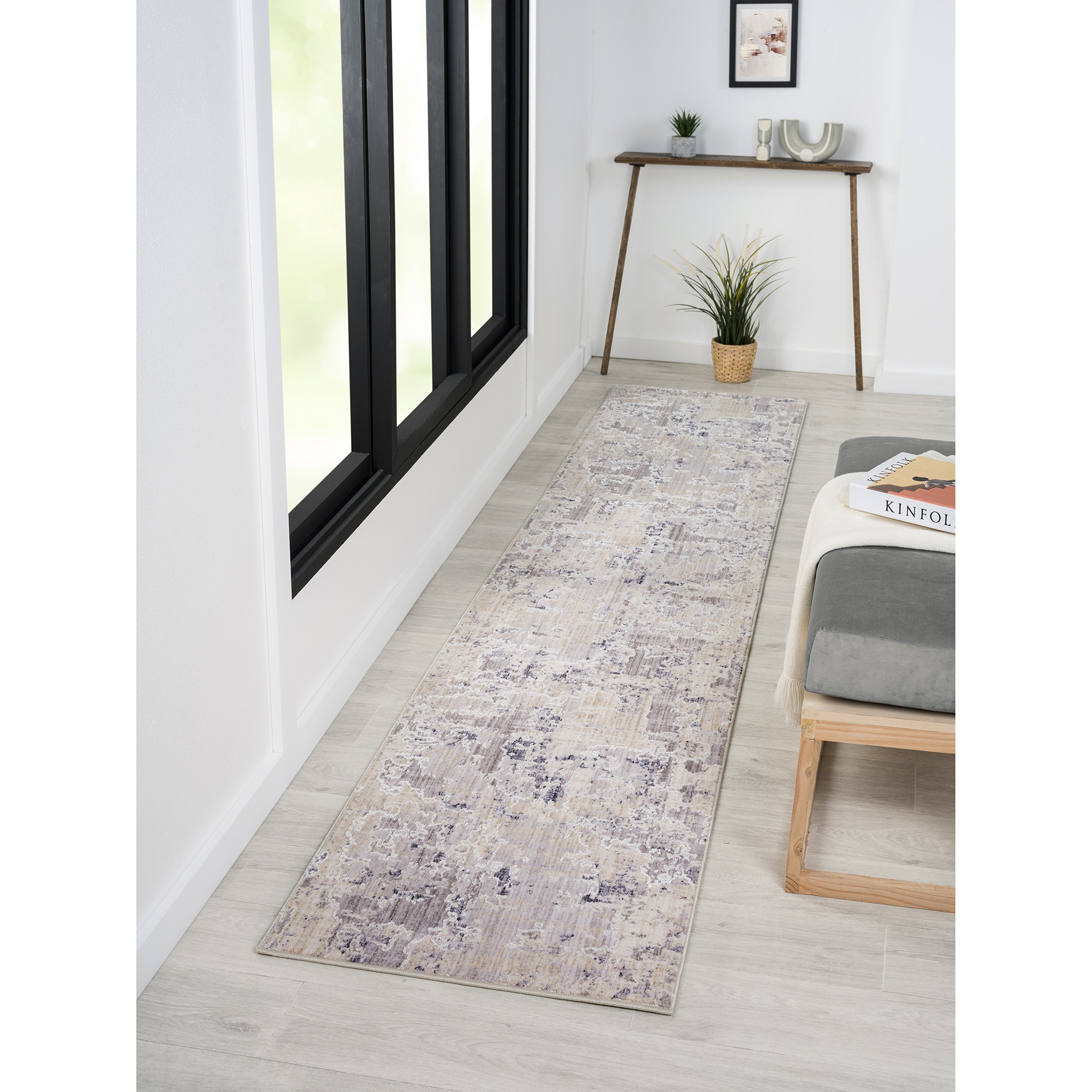 LR Home 9597A1590304J8 2 x 8 (ft) Loomed Polyester Gray/Blue Rectangular Indoor Abstract Farmhouse/Cottage Runner rug