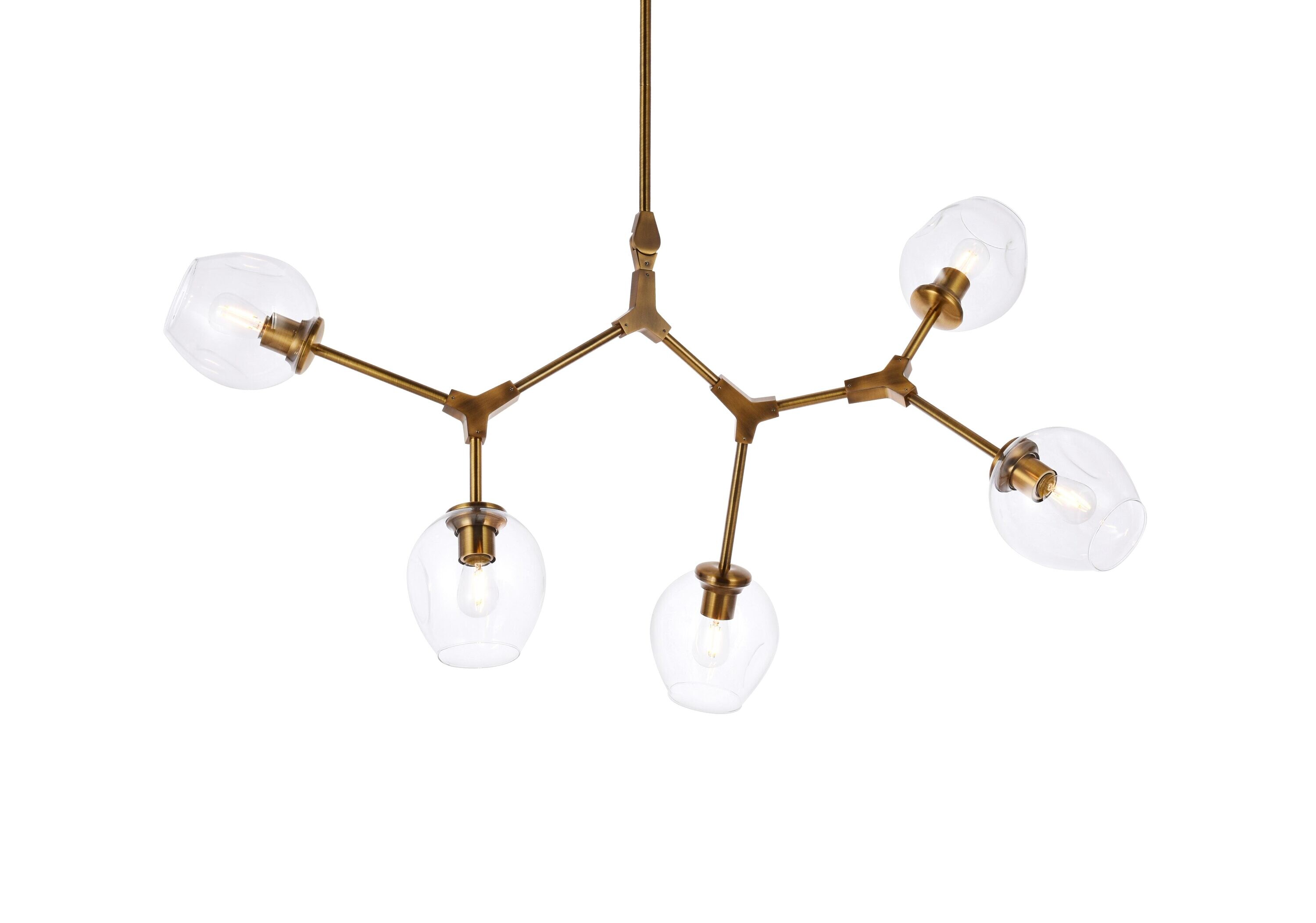 Cavoli Brass and Clear Glass 5-Light Chandelier